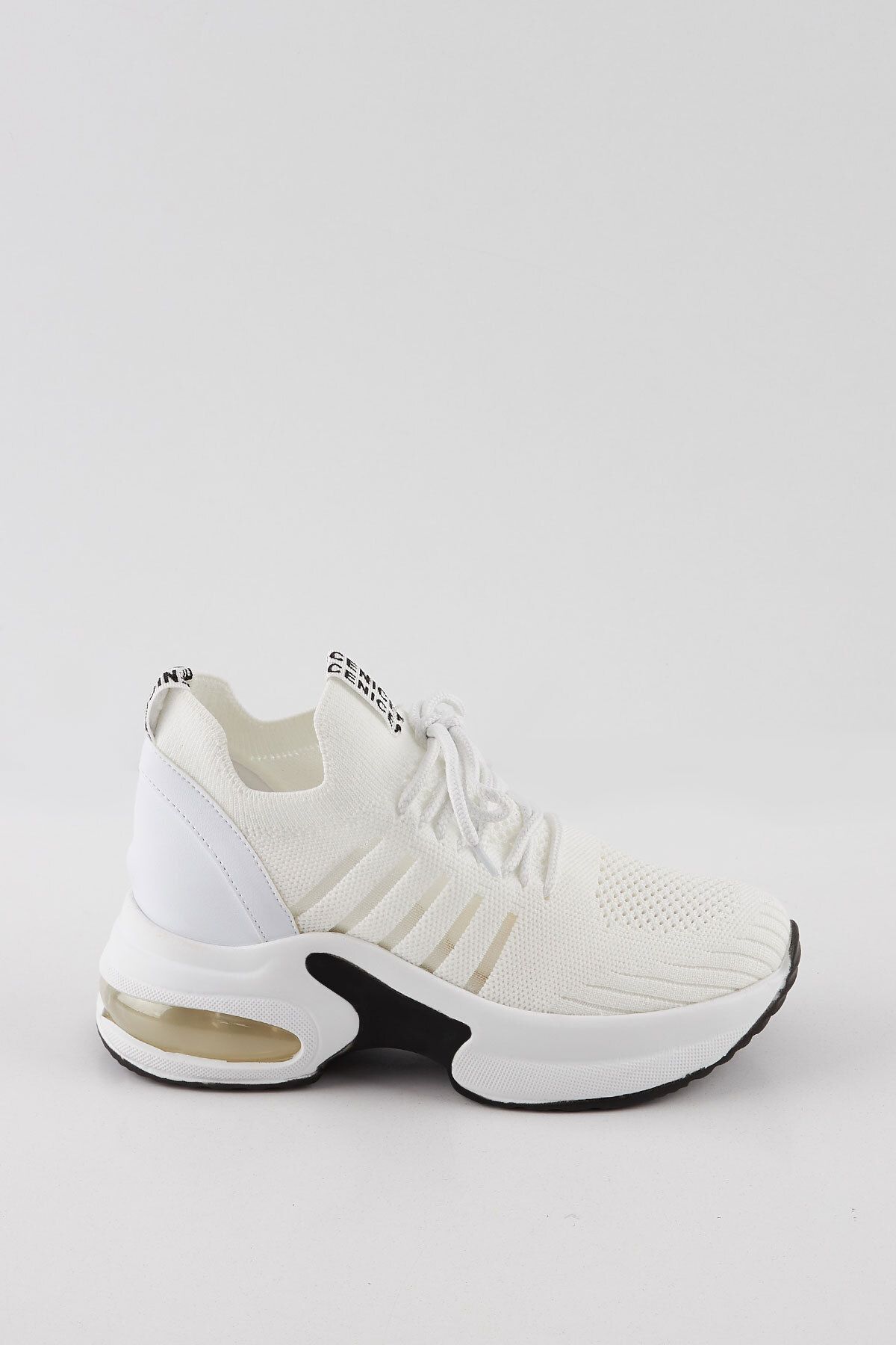 Ayakkabı Delisiyim Beyaz Triko Gizli Dolgu Topuklu Spor Kadın Sneaker Ayakkabı