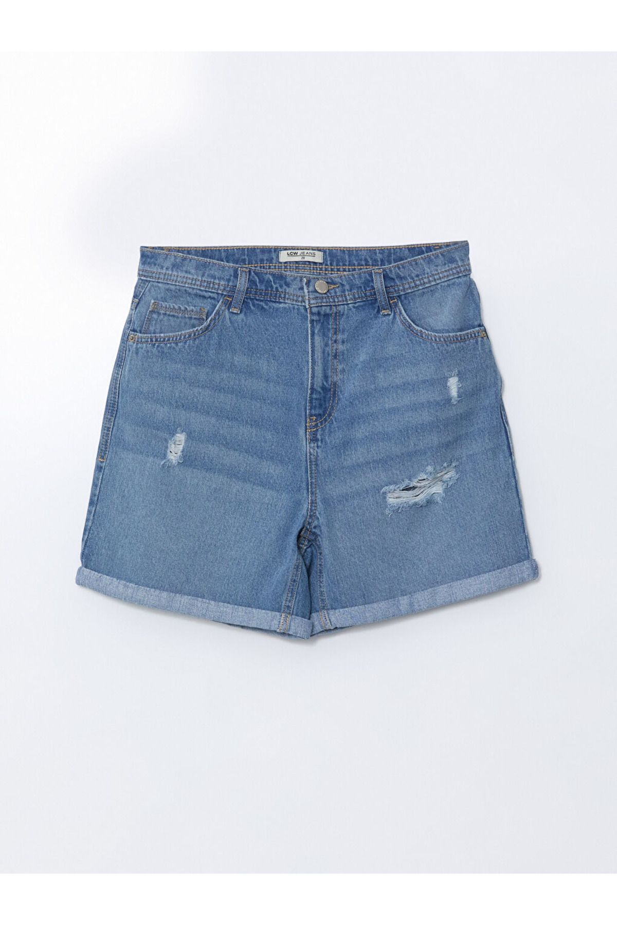 LC Waikiki Rahat Kalıp Viskon Karışımlı Denim Kumaş Yırtık Detaylı Kadın Jean Şort