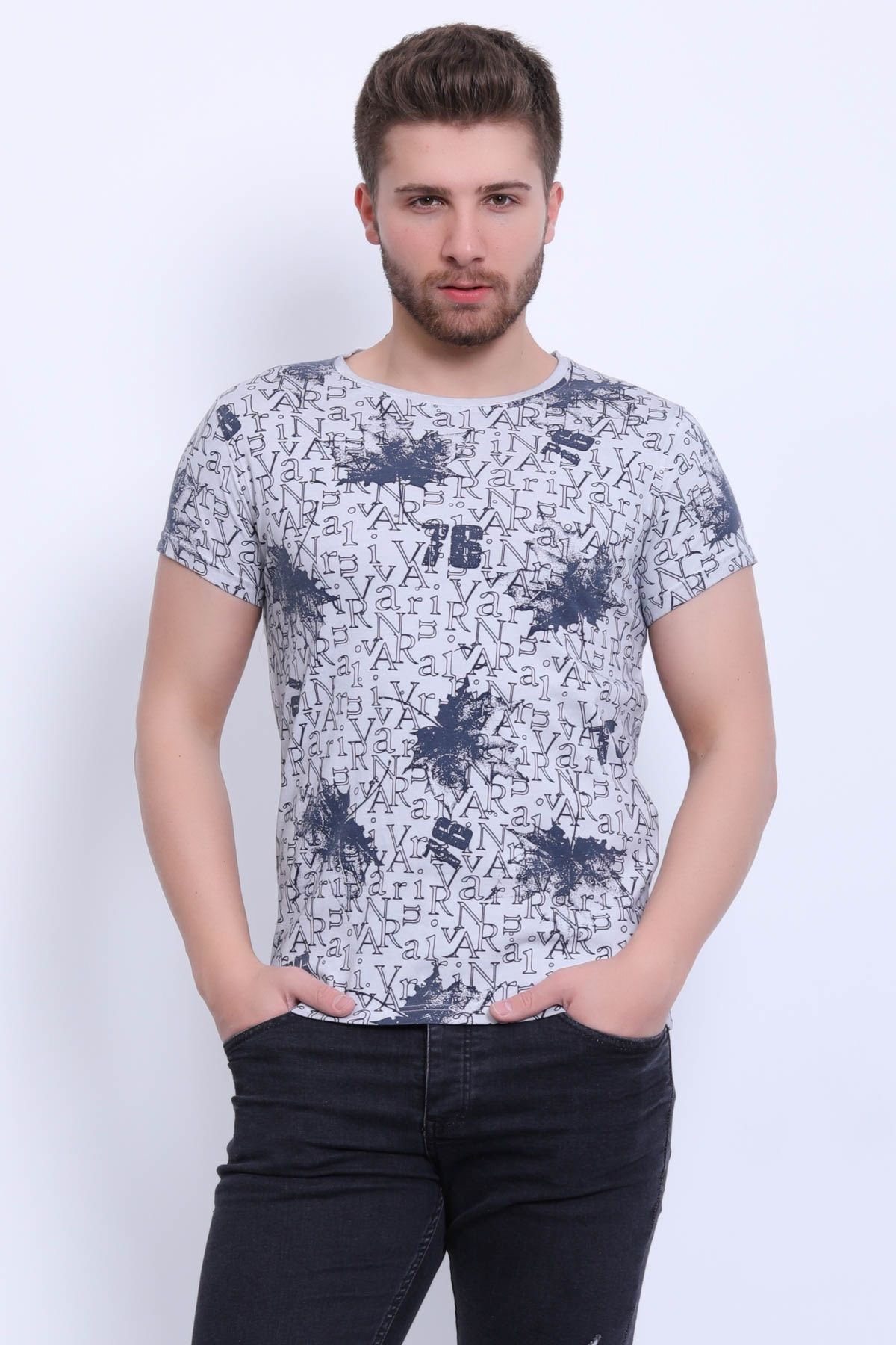 Avinar Unisex Bisiklet Yaka Baskılı Yıkamalı T-shirt