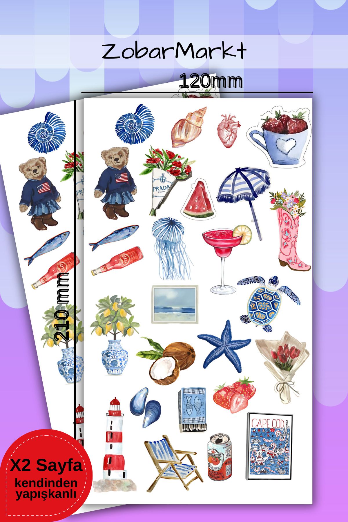 ZobarMarkt ONLINE MARKETING Teddy & Summer Sticker Set (bullet journal- ajanda - laptop)