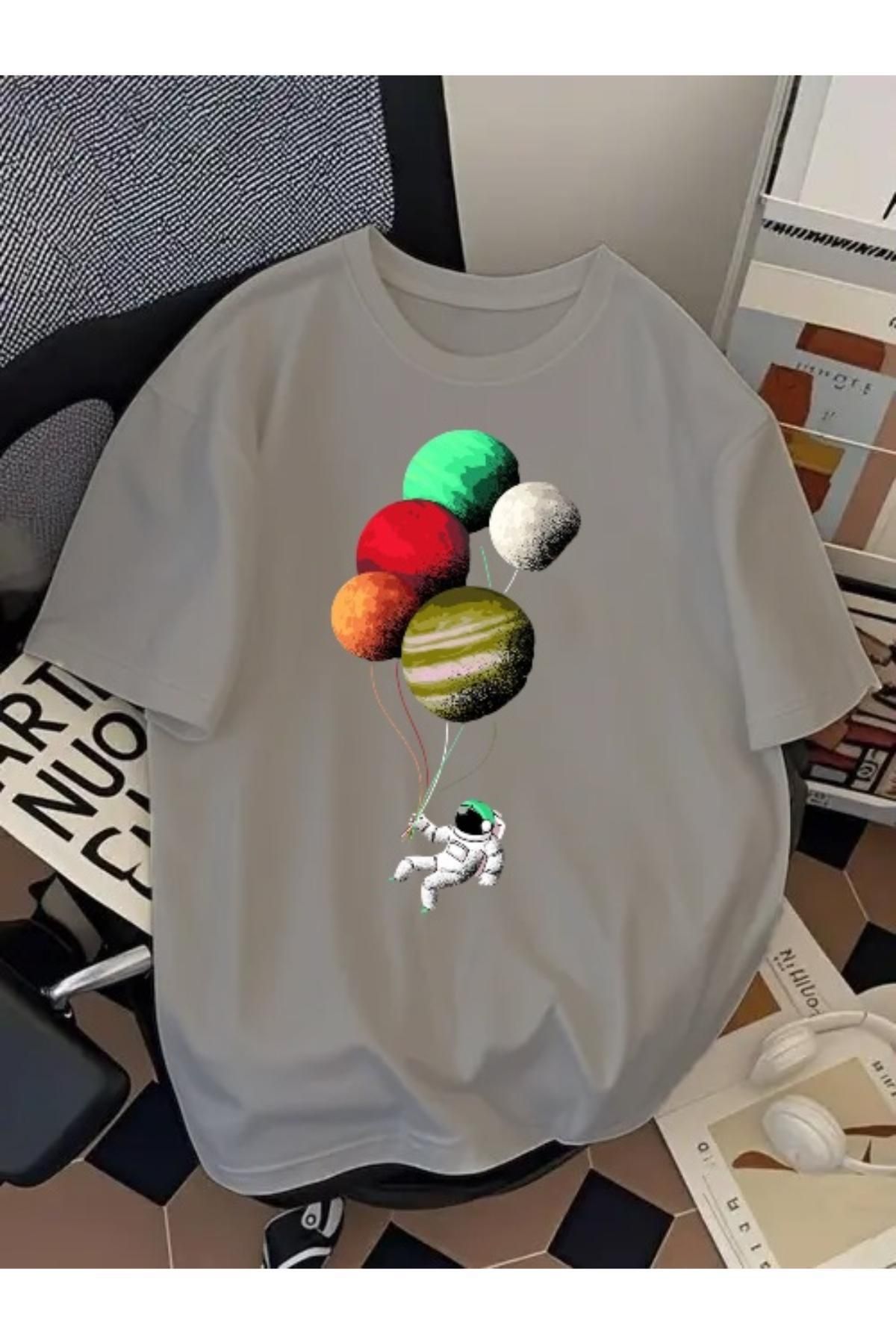 EQİ Astronot Balon Baskılı Oversize T-Shirt