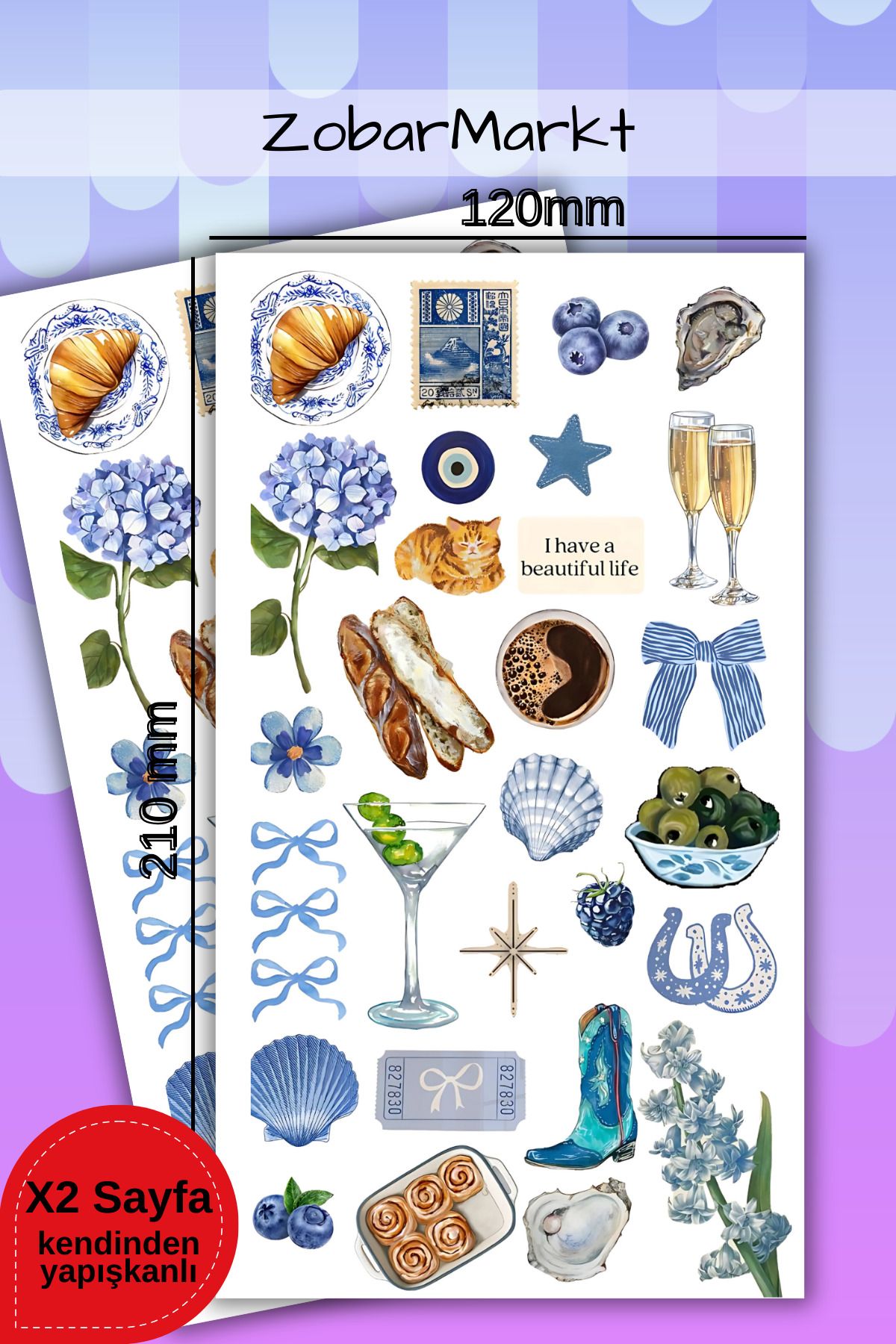 ZobarMarkt ONLINE MARKETING Blue Breeze Sticker Set (bullet journal- ajanda - laptop)