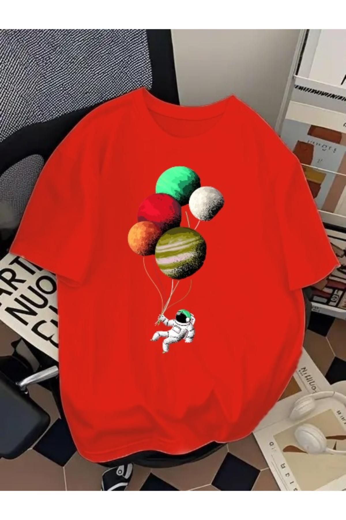 EQİ Astronot Balon Baskılı Oversize T-Shirt