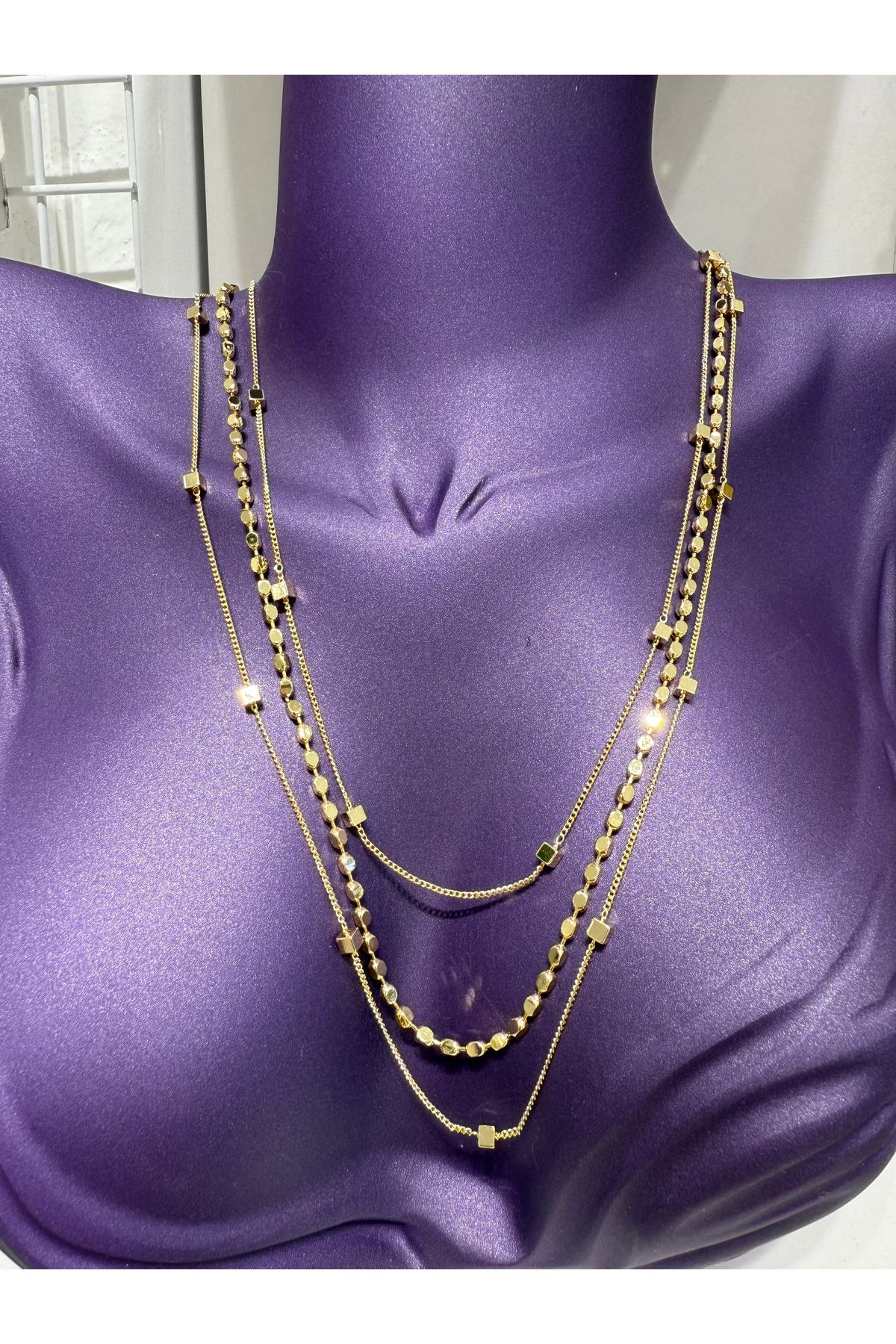 My violet accesorize VİP ÇELİK 14 K ÜÇ SIRALI KÜPLÜ KOLYE