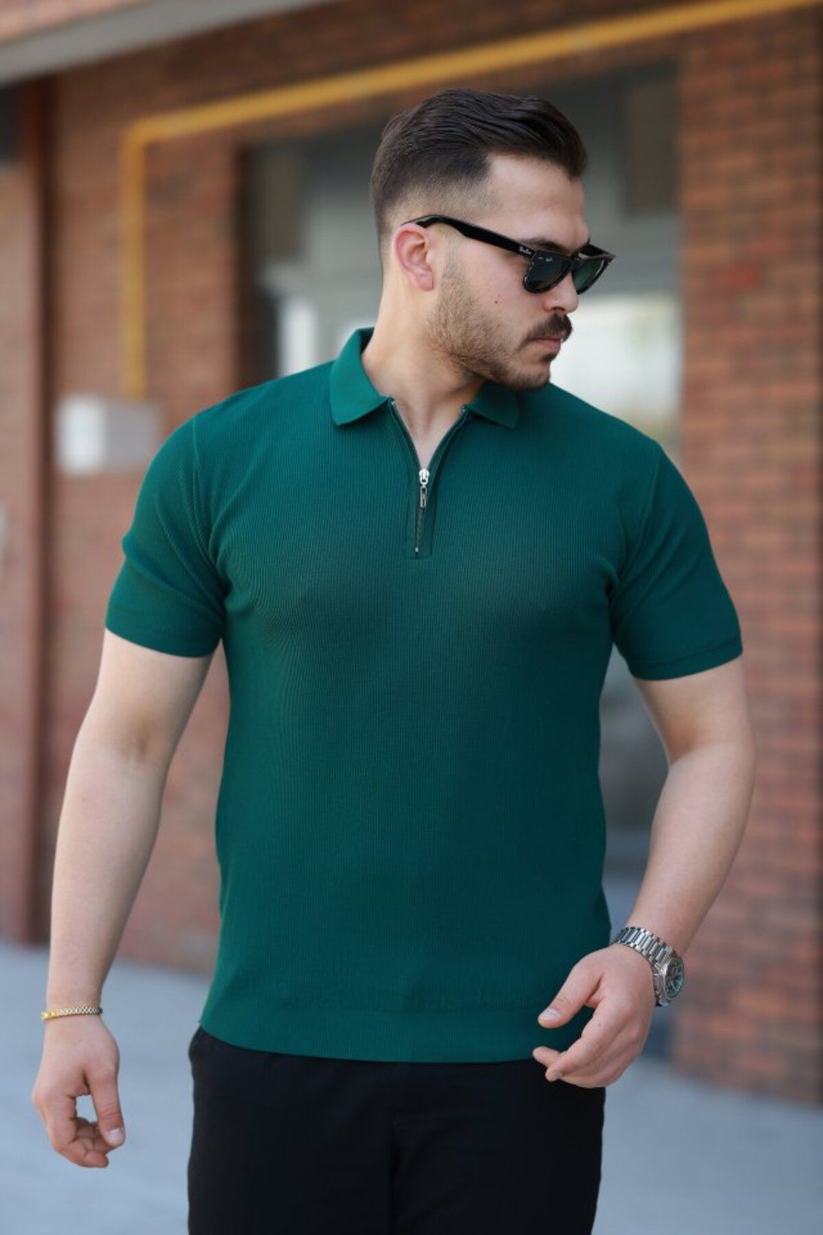 novafems Erkek Fermuarlı Yakalı Kısa Kollu Tshirt