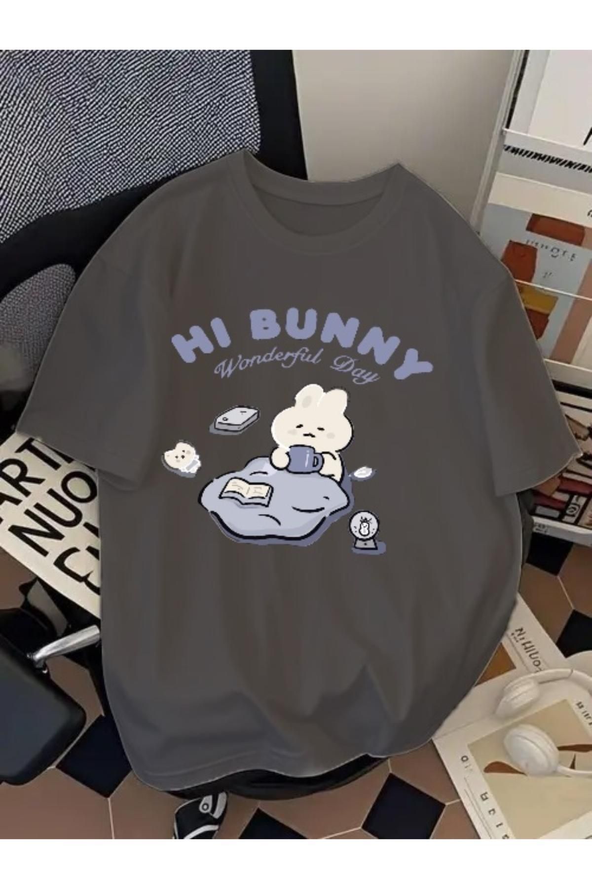 EQİ Hi Bunny Baskılı Oversize T-Shirt