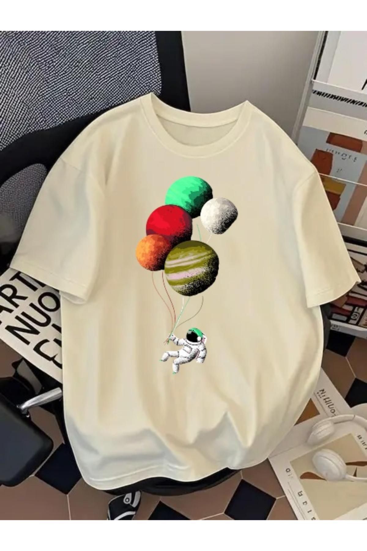 EQİ Astronot Balon Baskılı Oversize T-Shirt
