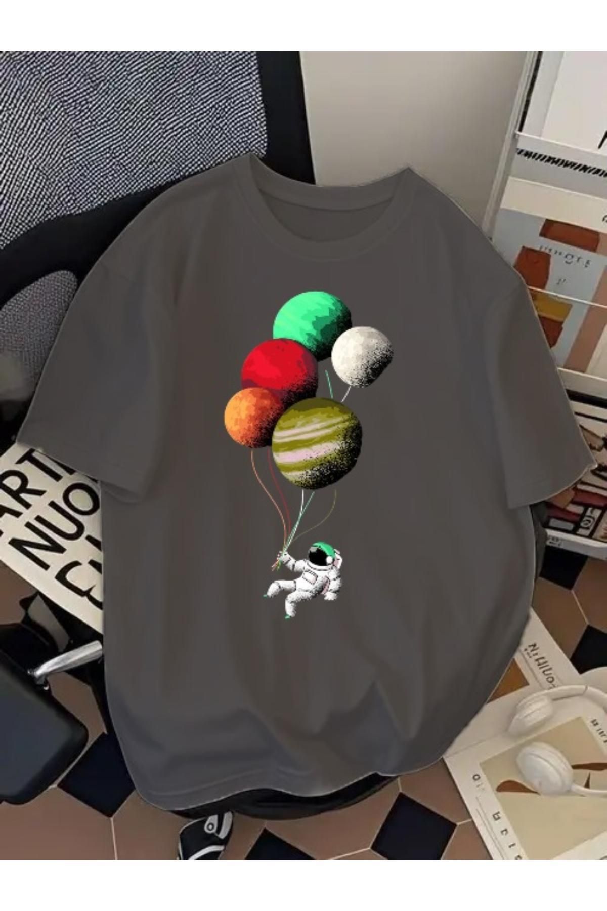 EQİ Astronot Balon Baskılı Oversize T-Shirt
