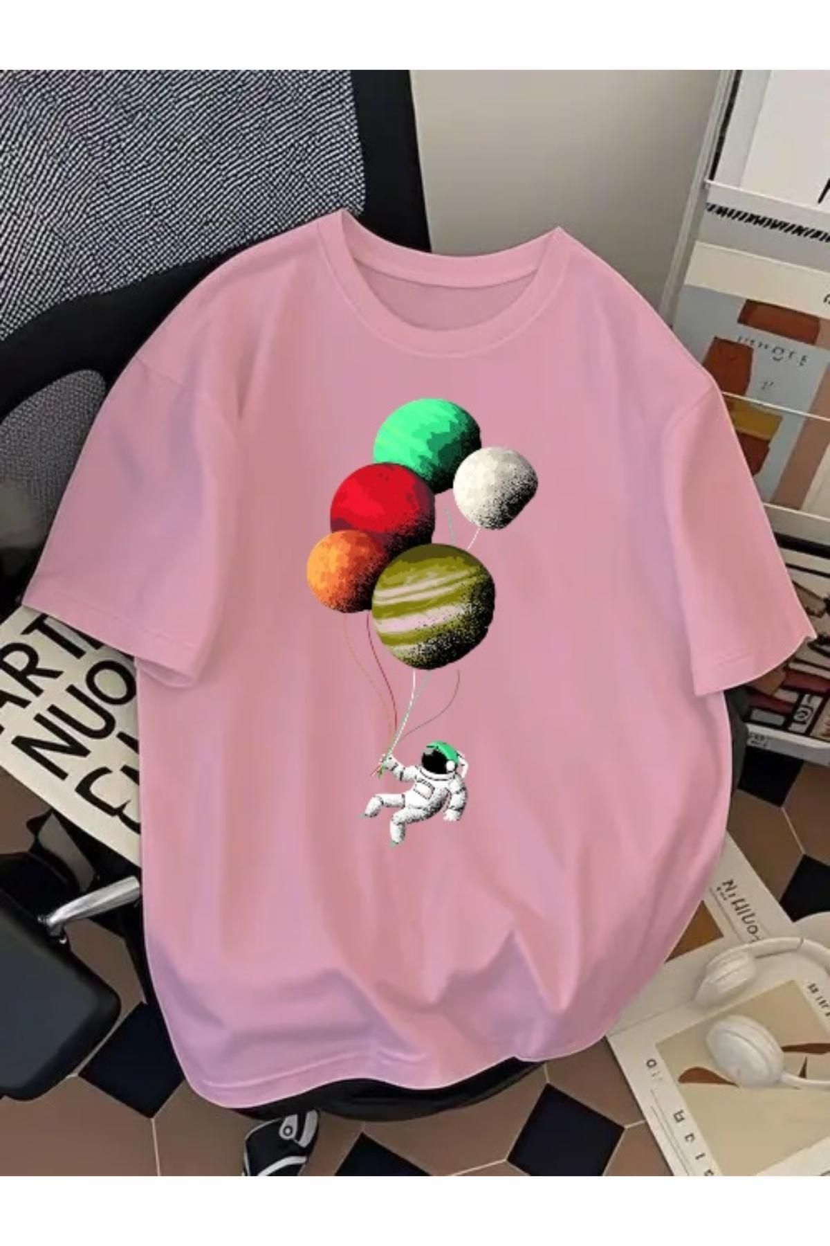 EQİ Astronot Balon Baskılı Oversize T-Shirt