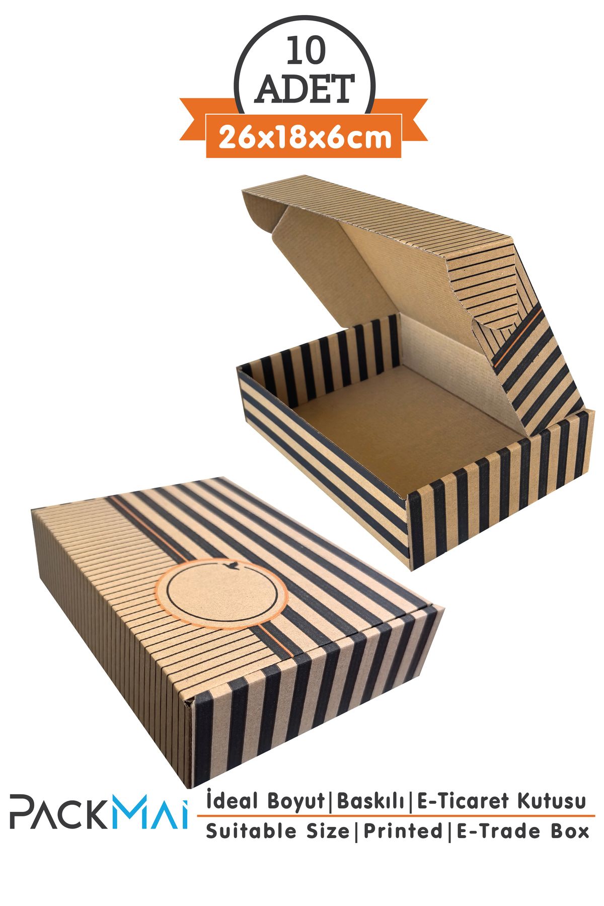 26x18x6cm Karton Kutu 10ADET Desenli-Kilitli | E-Ticaret-Hediye-Ürün Kutusu Kraft