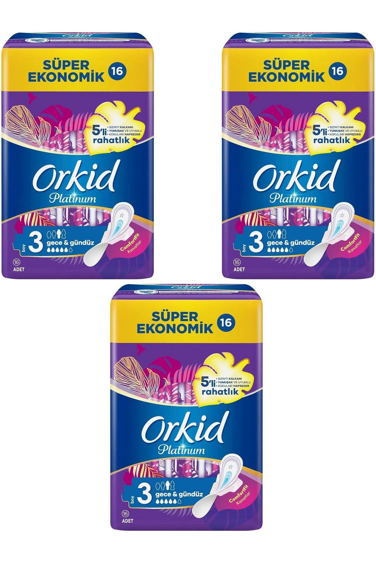 Orkid Platinum Gece 3 Boy Süper Ekonomik 16'Lı X 3 Adet
