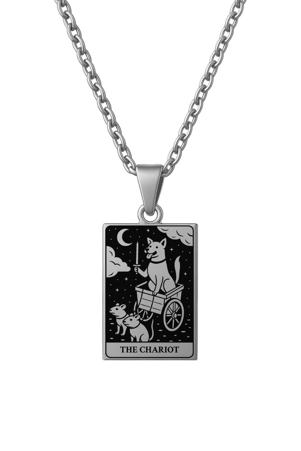 ArtinArt The Chariot - Savaş Arabası Köpek Tarot Kart | 316l Çelik Kolye