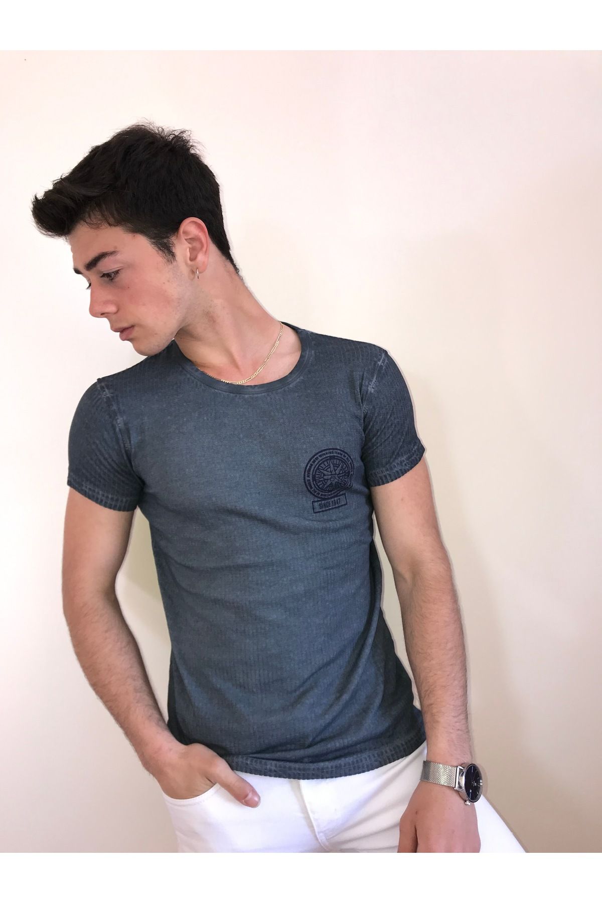 Avinar Unisex Bisiklet Yaka Baskılı Yıkamalı T-shirt