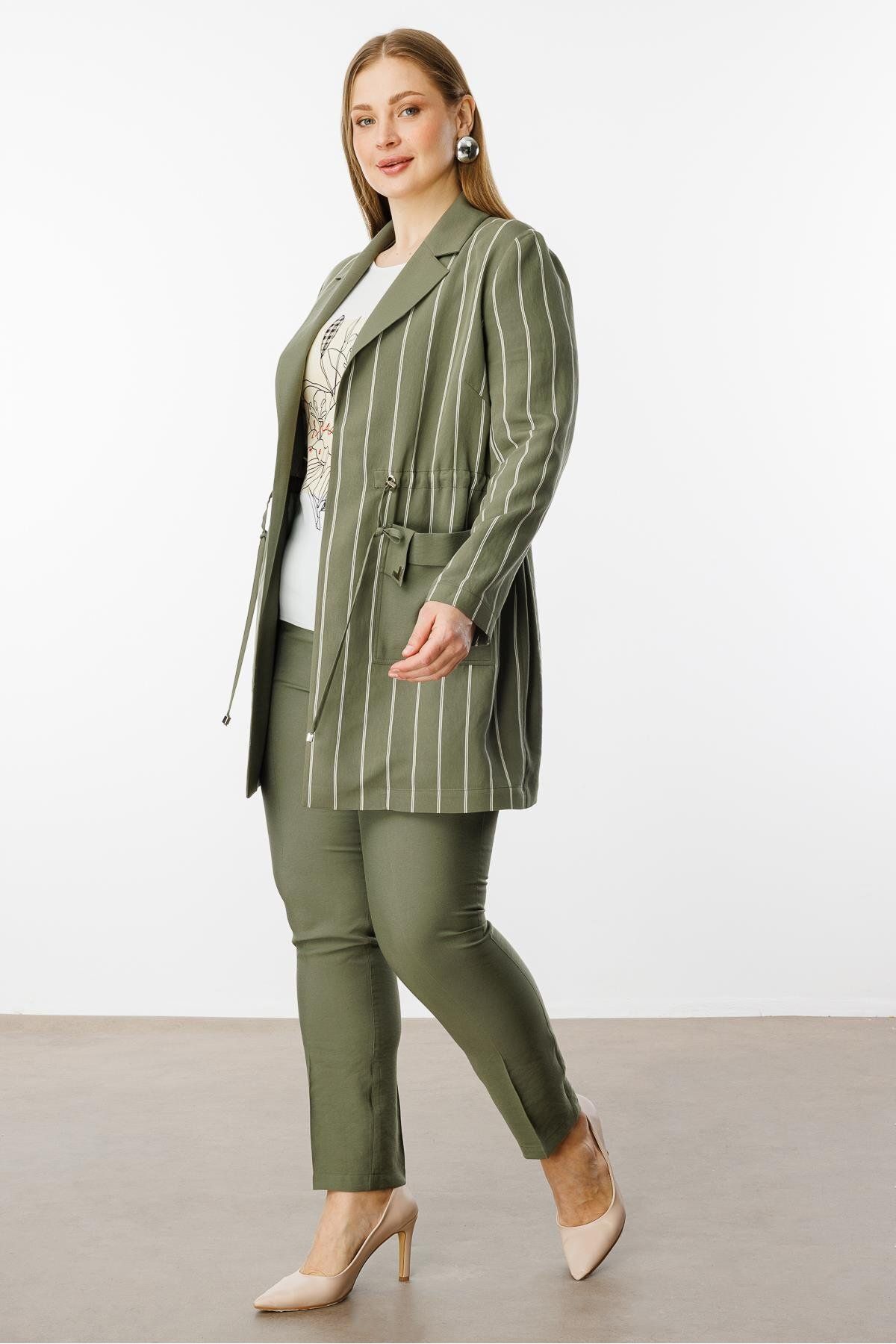 Moda İlgi Modailgi Mono Yaka Çizgili Tunik Haki-40235