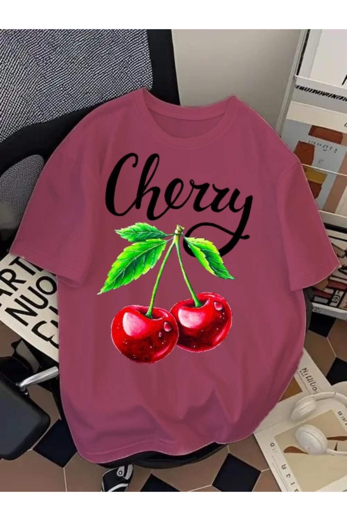 EQİ Cherry Baskılı Oversize T-Shirt