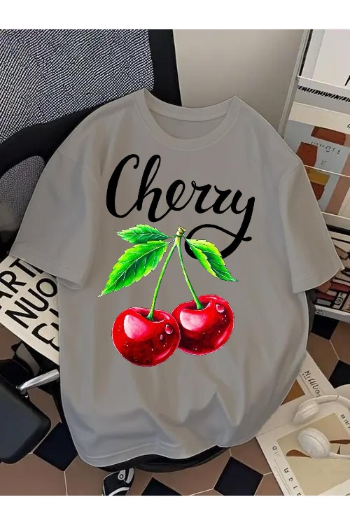 EQİ Cherry Baskılı Oversize T-Shirt
