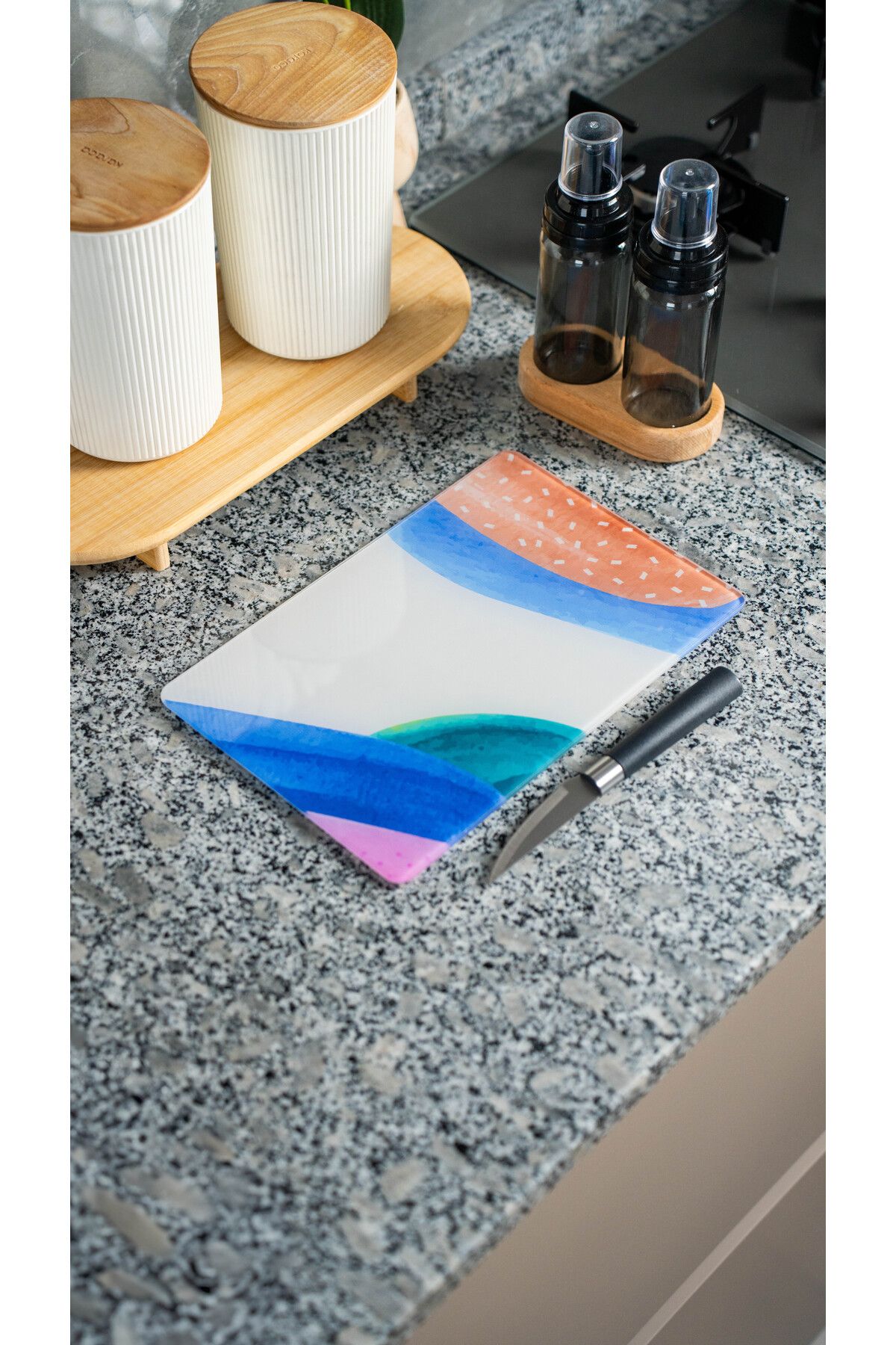 Modernizmo Temperli Cam Kesme Tahtası-Cam Sunum Tablası 20x30cm 304