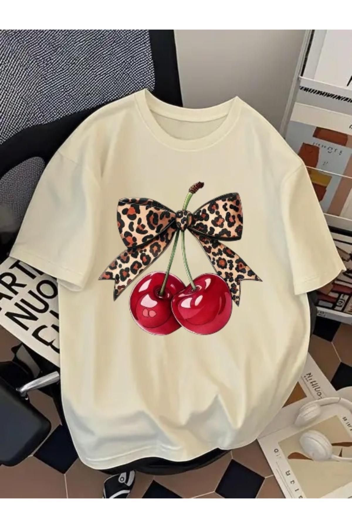 EQİ Cherry Baskılı Oversize T-Shirt