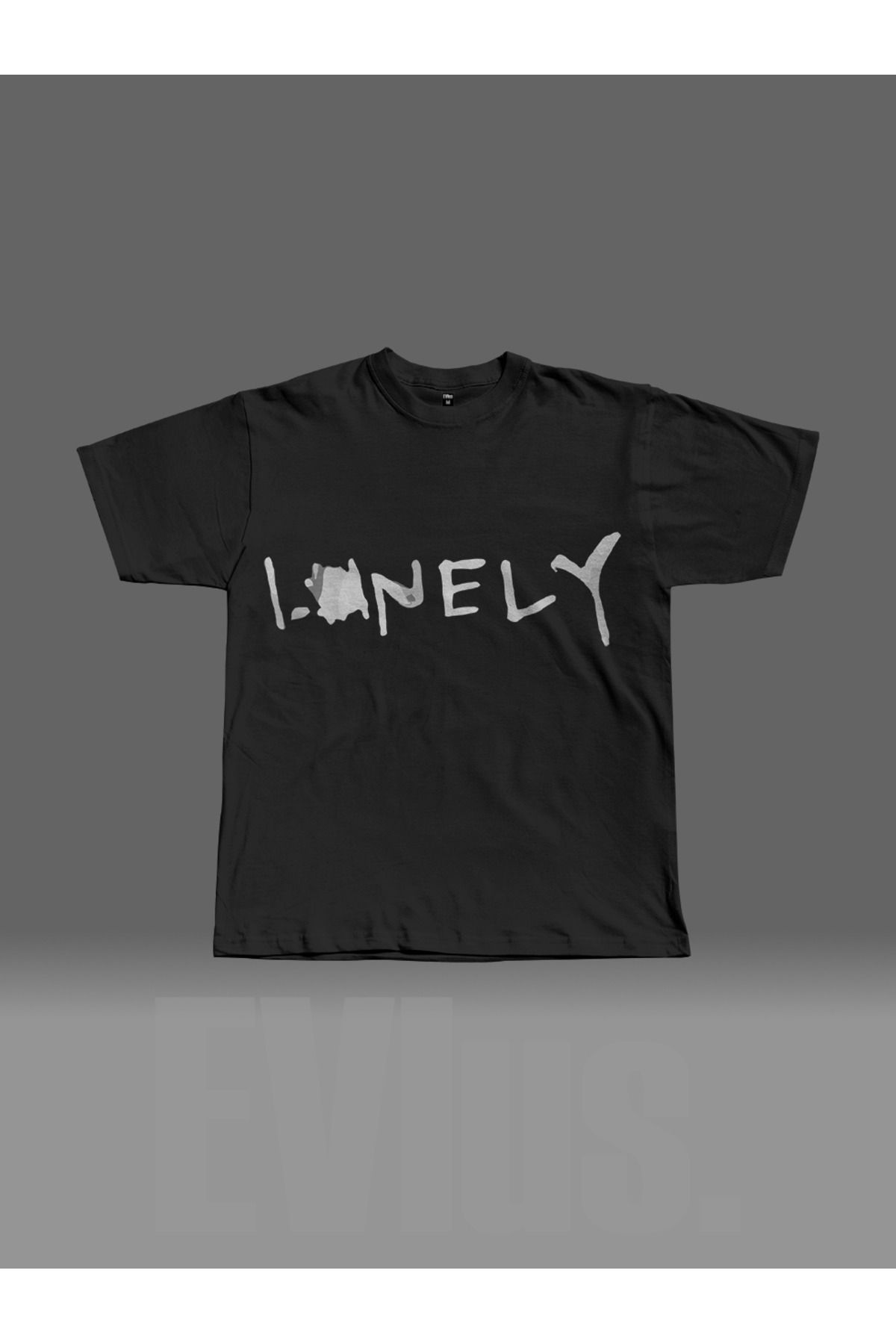 EVIus Oversize Lonely Baskılı Bisiklet Yaka T-Shirt