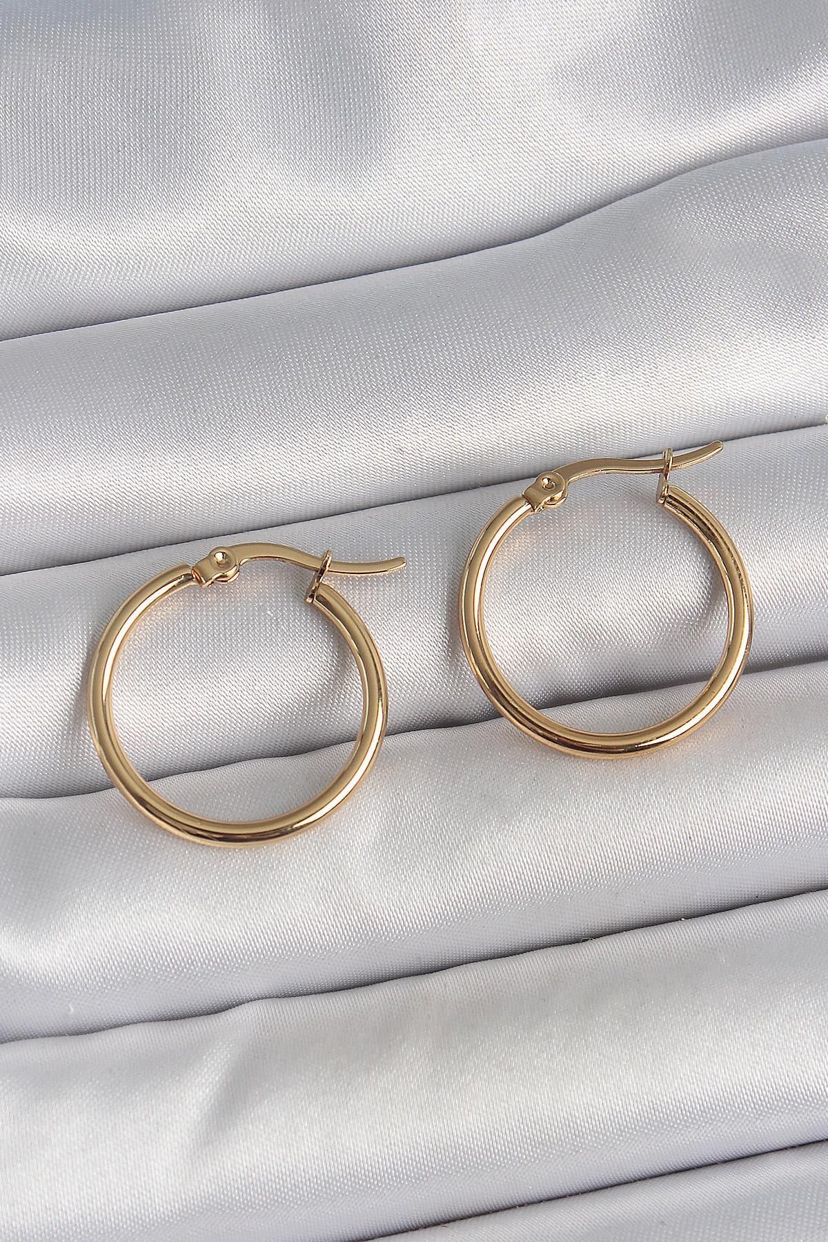 prativas 316 Çelik Gold Renk 22mm Kadın Halka Model Kadın Küpe