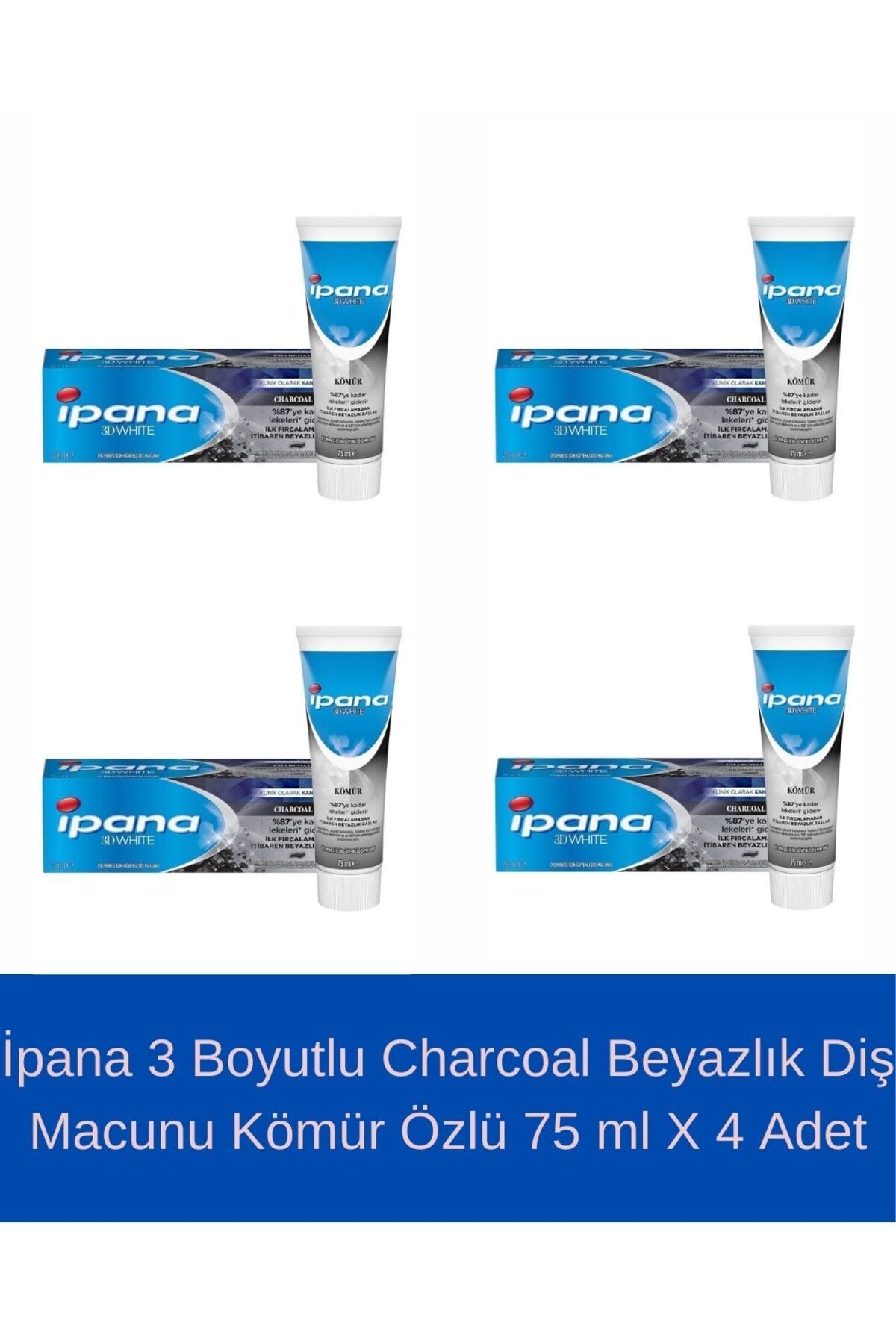 İpana İpana 3 Boyutlu Charcoal Beyazlık Diş Macunu Kömür Özlü 75 ml X 4 Adet