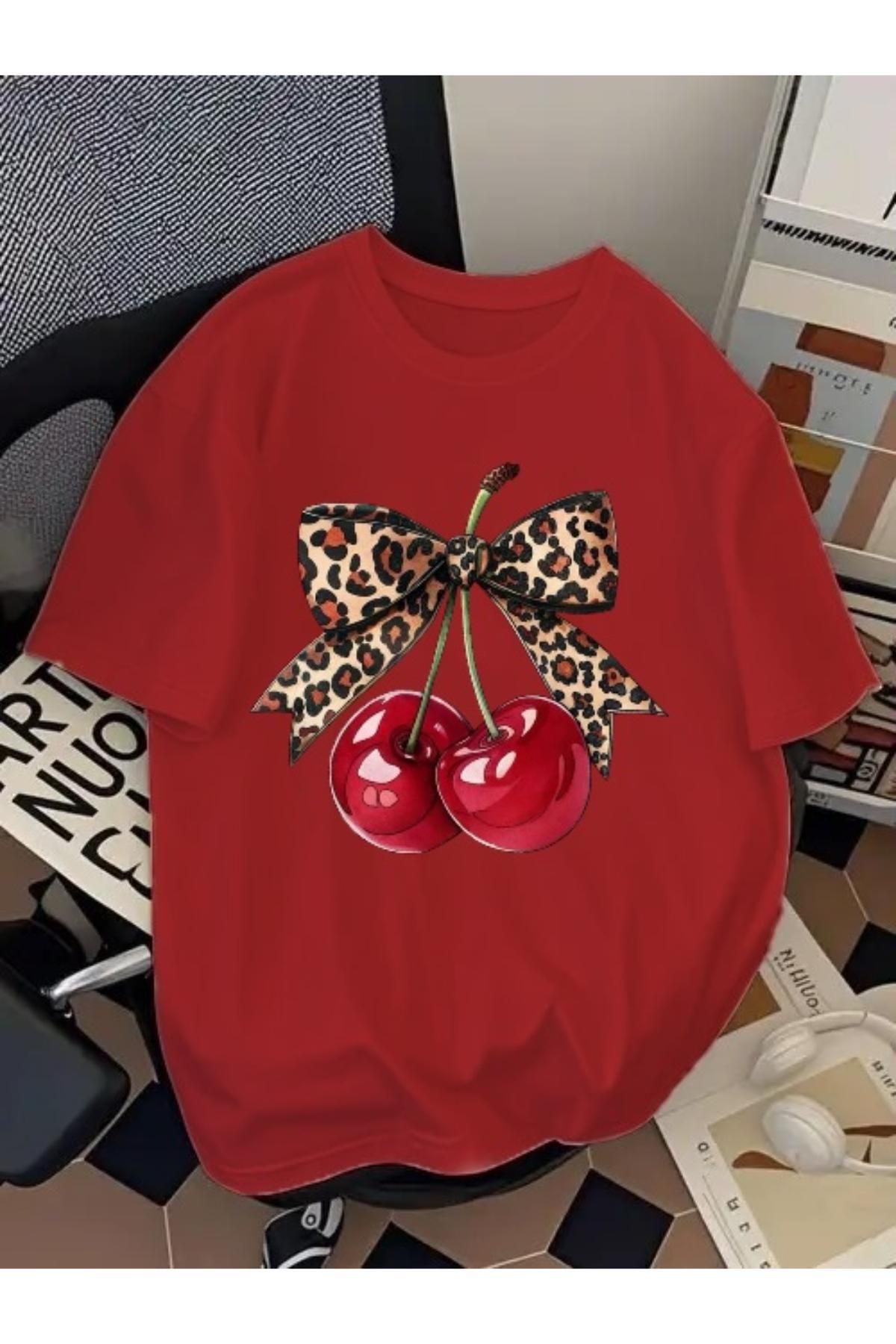 EQİ Cherry Baskılı Oversize T-Shirt