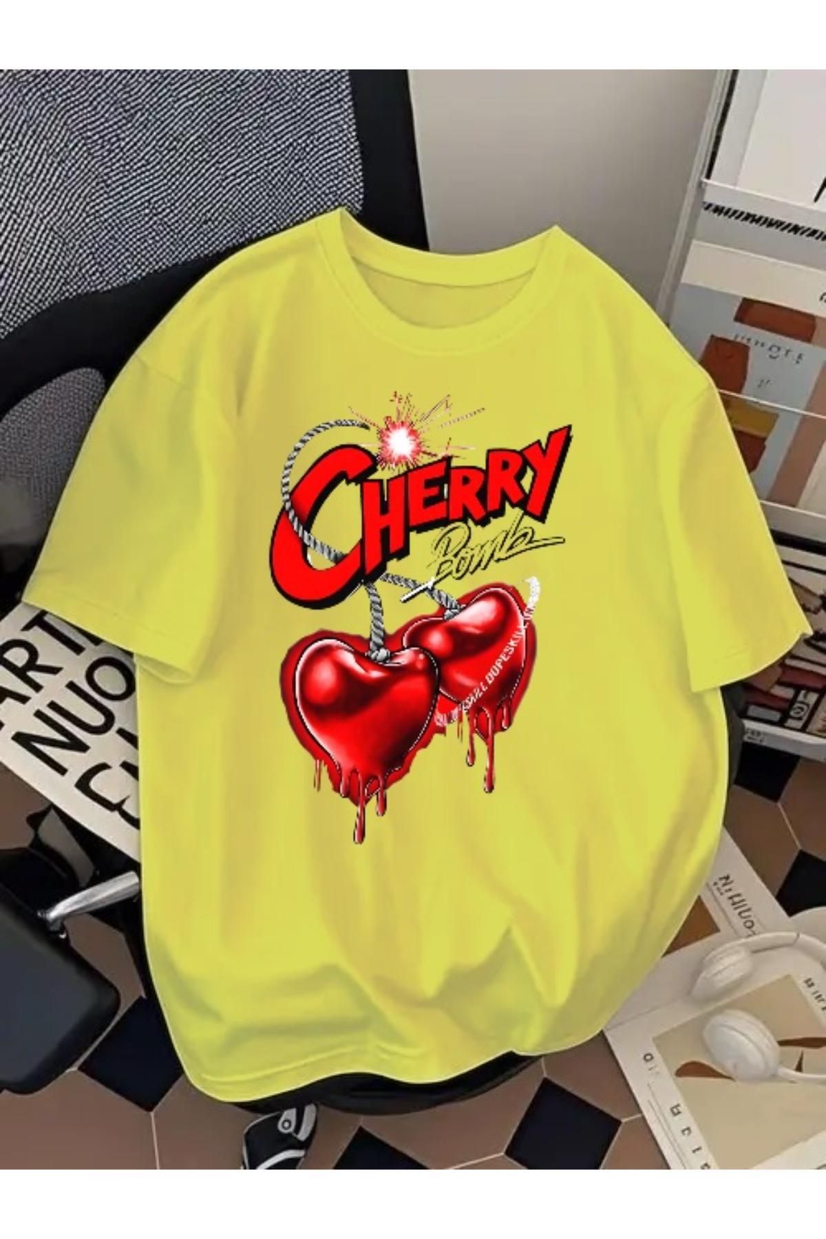 EQİ Cherry Baskılı Oversize T-Shirt