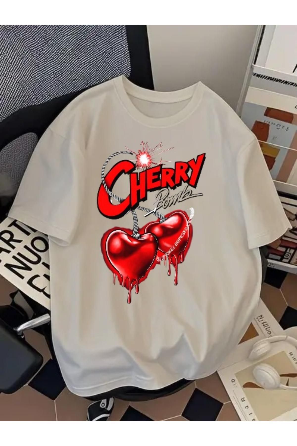 EQİ Cherry Baskılı Oversize T-Shirt