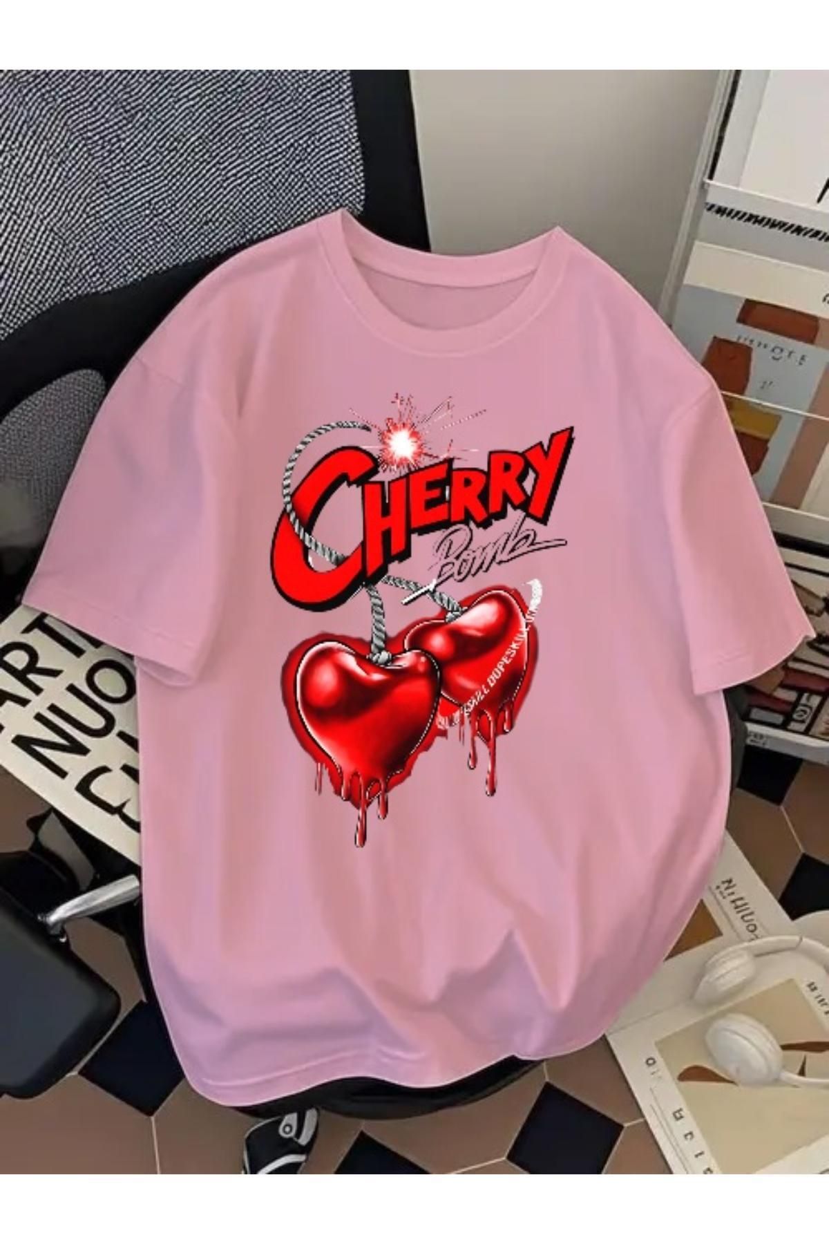 EQİ Cherry Baskılı Oversize T-Shirt