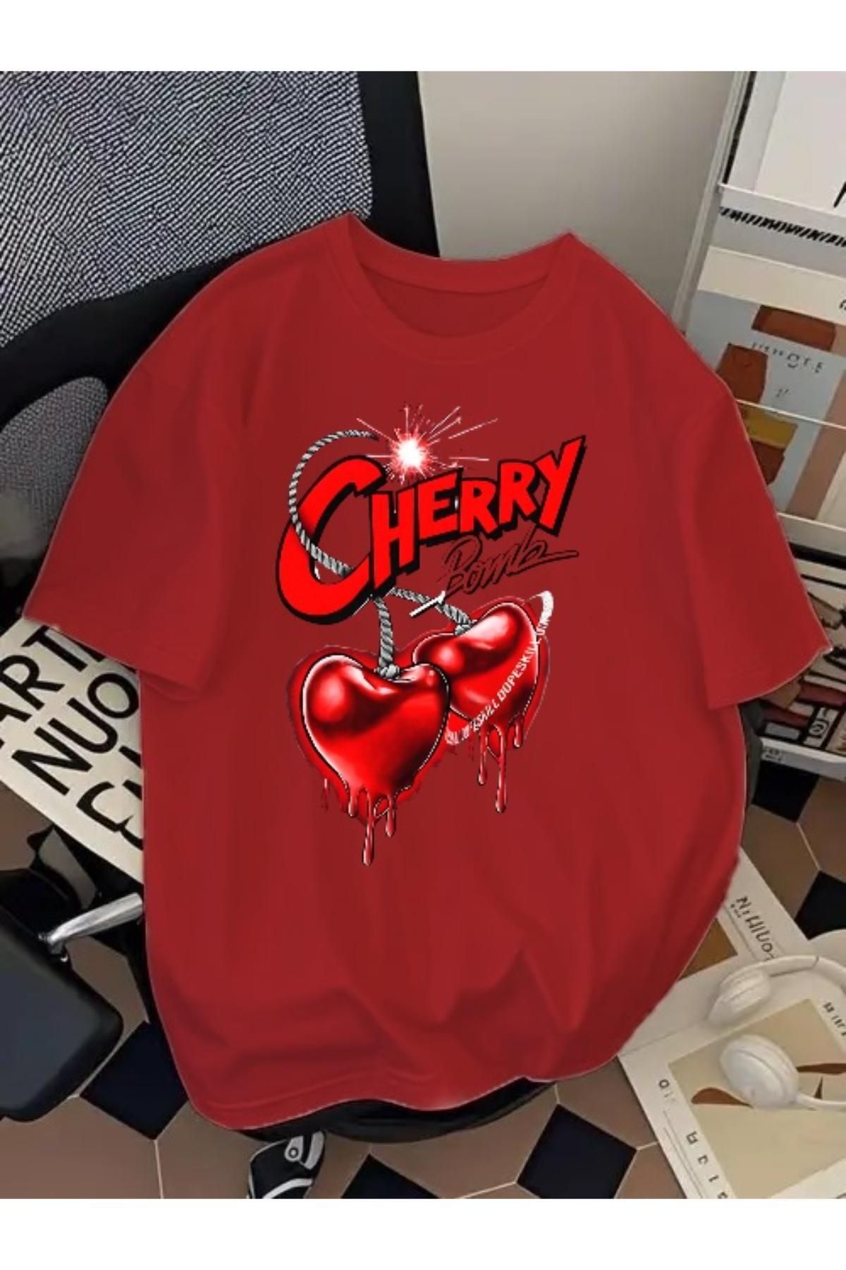 EQİ Cherry Baskılı Oversize T-Shirt