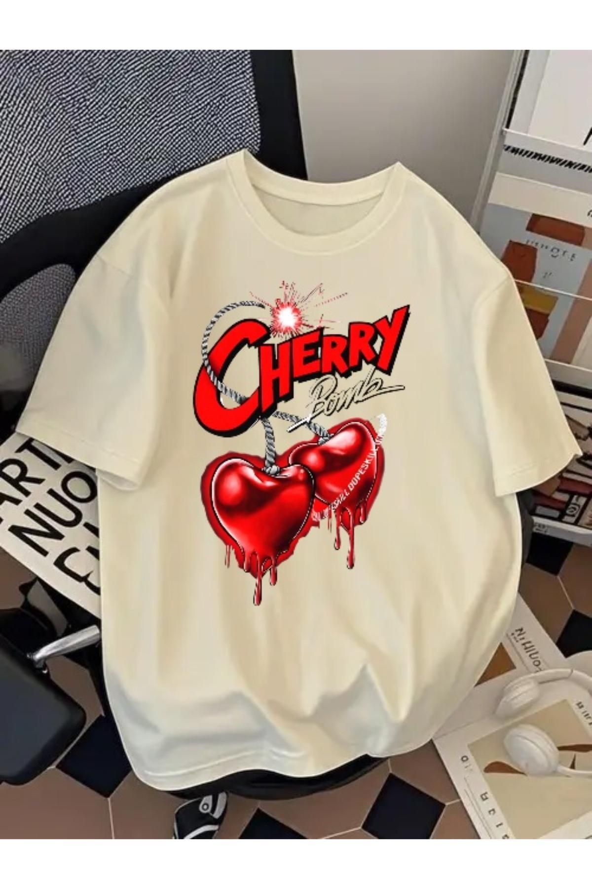 EQİ Cherry Baskılı Oversize T-Shirt