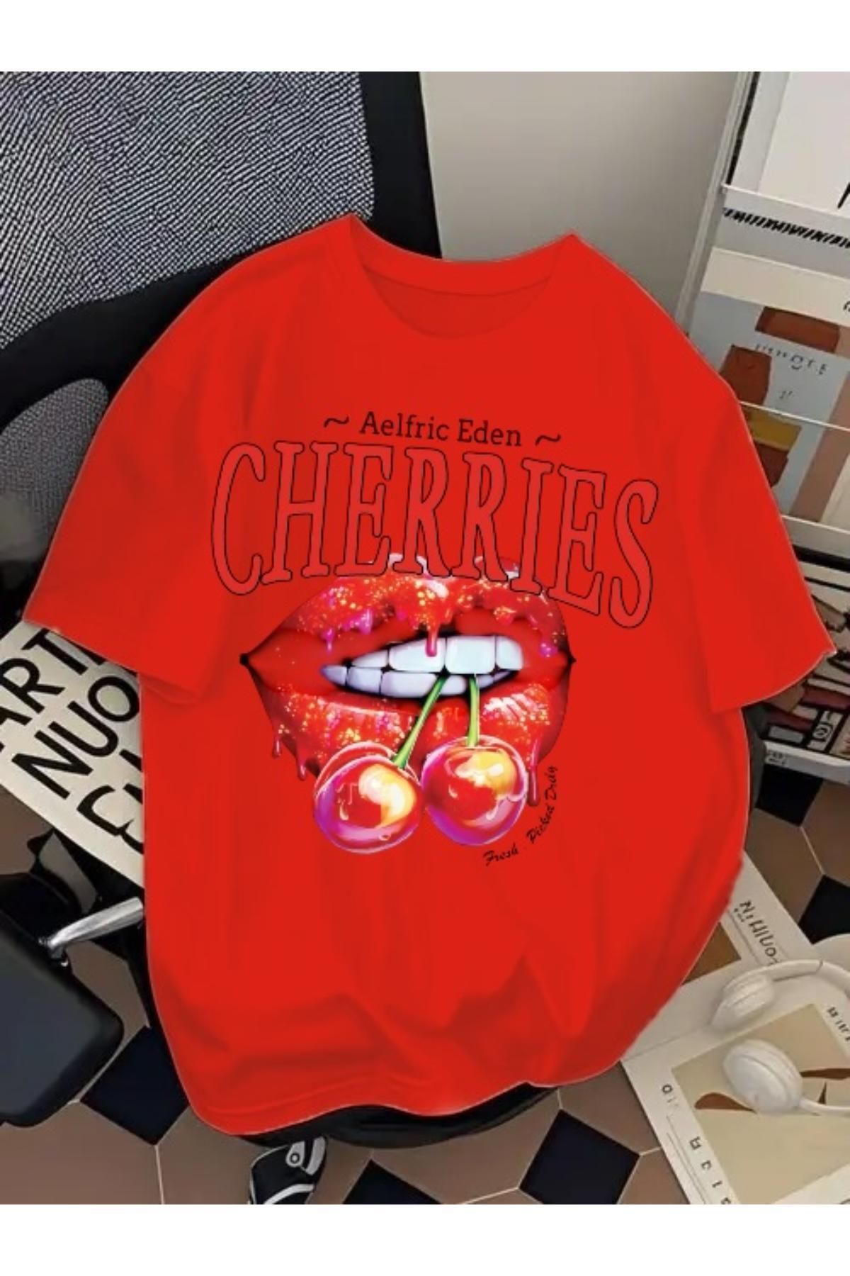 EQİ Cherries Baskılı Oversize T-Shirt