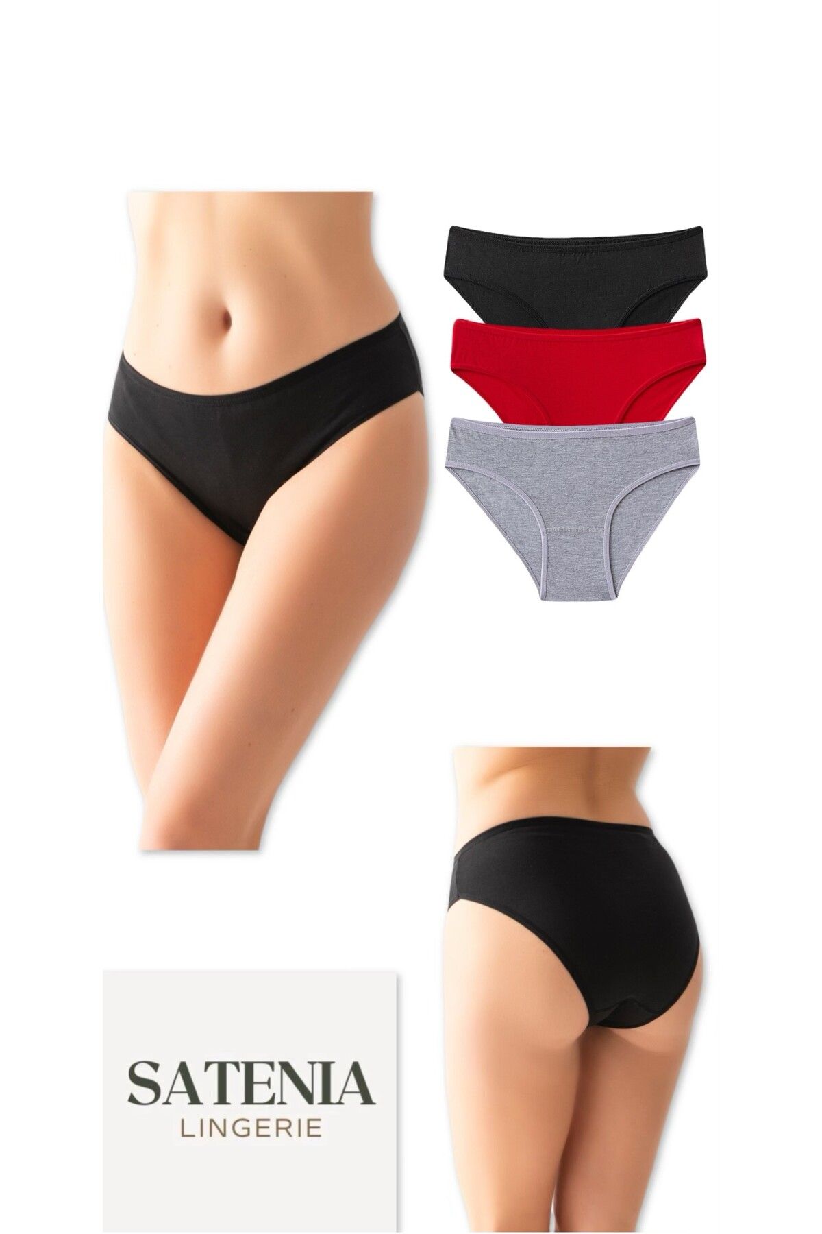 SATENIA LINGERIE Kadın Pamuklu Likralı Günlük Bikini Külot 3lü Paket
