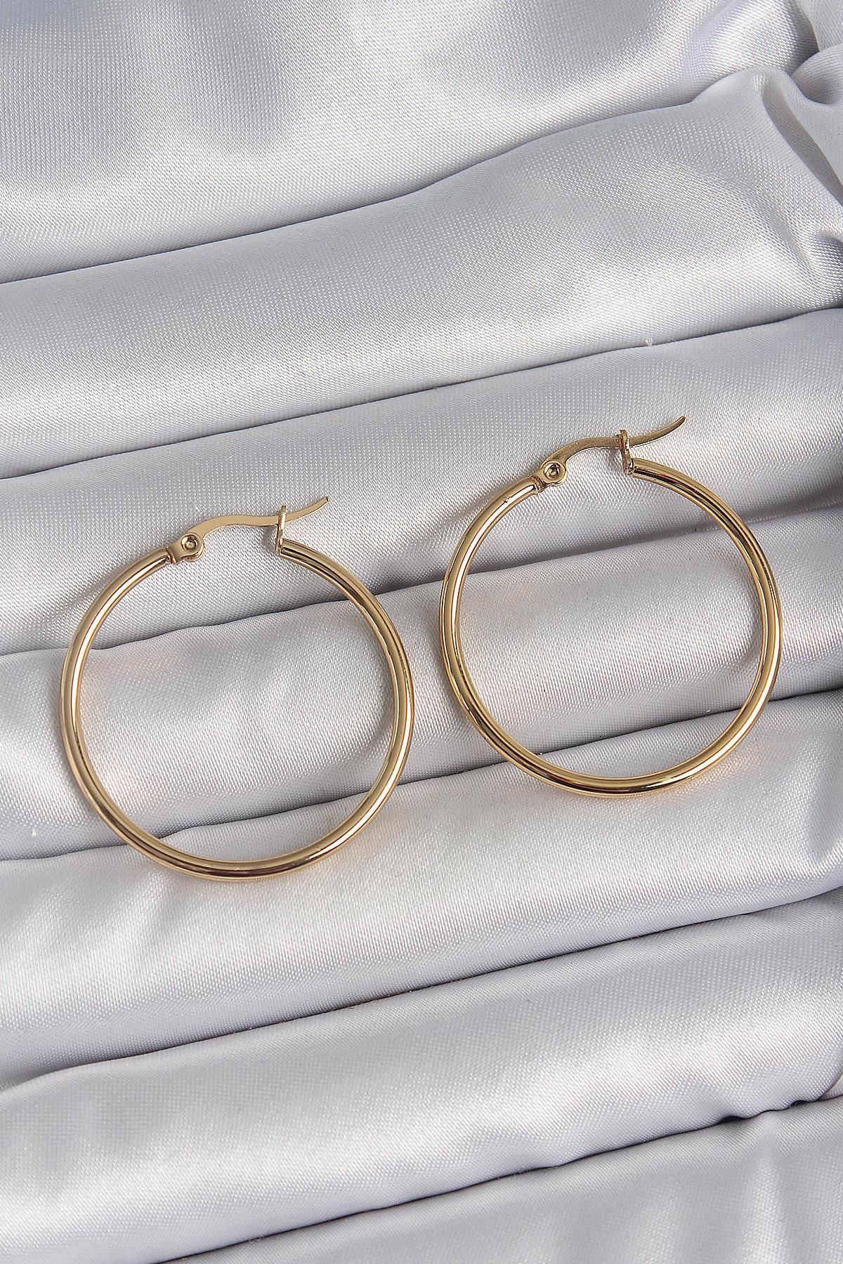 prativas 316 Çelik Gold Renk 33 mm Kadın Halka Model Kadın Küpe