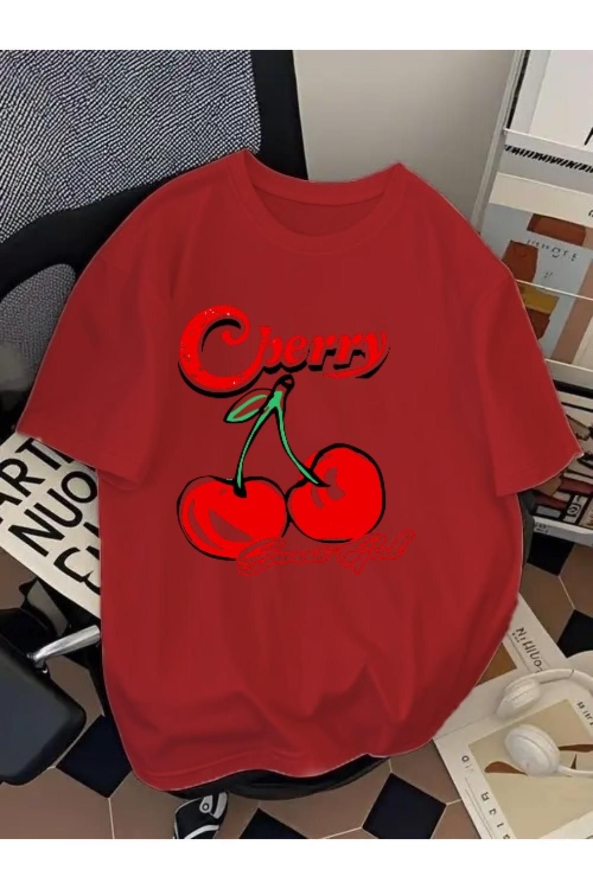 EQİ Cherry Baskılı Oversize T-Shirt