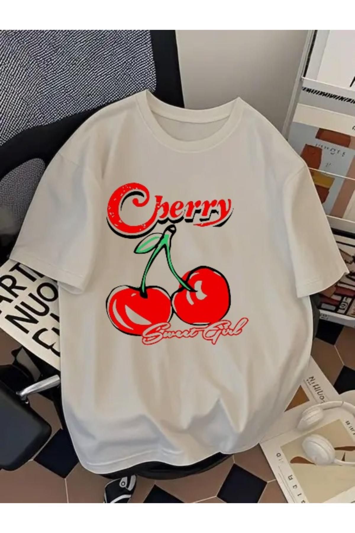 EQİ Cherry Baskılı Oversize T-Shirt
