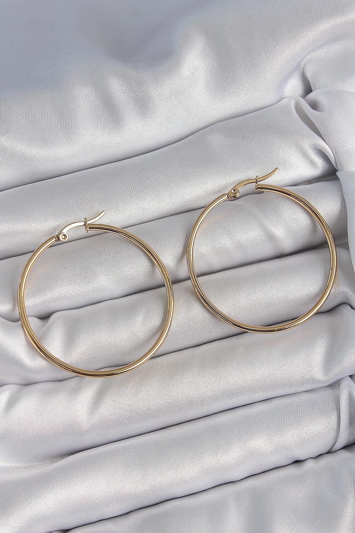 prativas 316 Çelik Gold Renk 43 mm Halka Model Kadın Küpe
