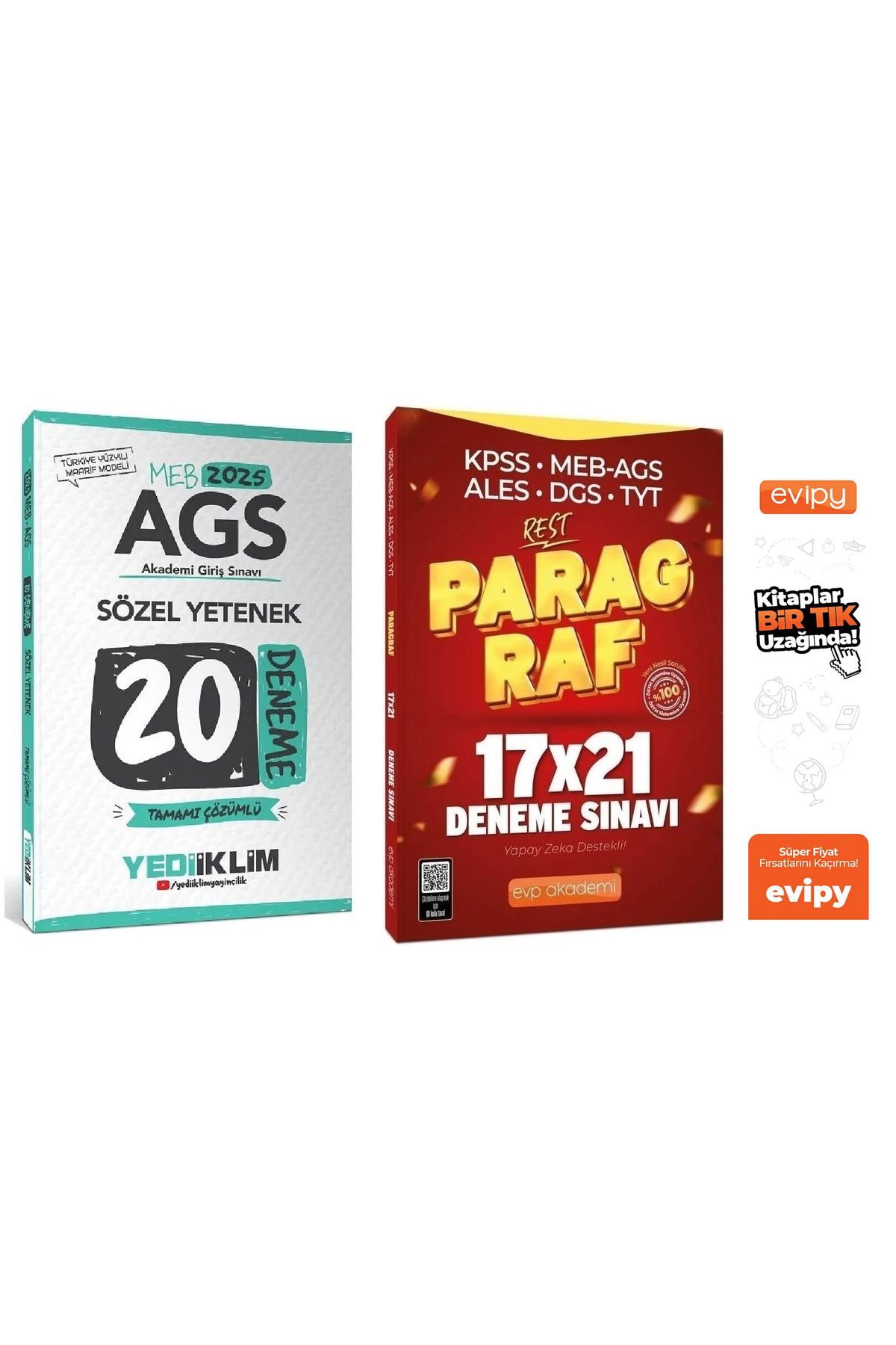 Yediiklim Yayınları 2025 MEB-AGS Sözel Yetenek + Paragraf 20+21 Deneme 2 Kitap Ayraç Hediyeli