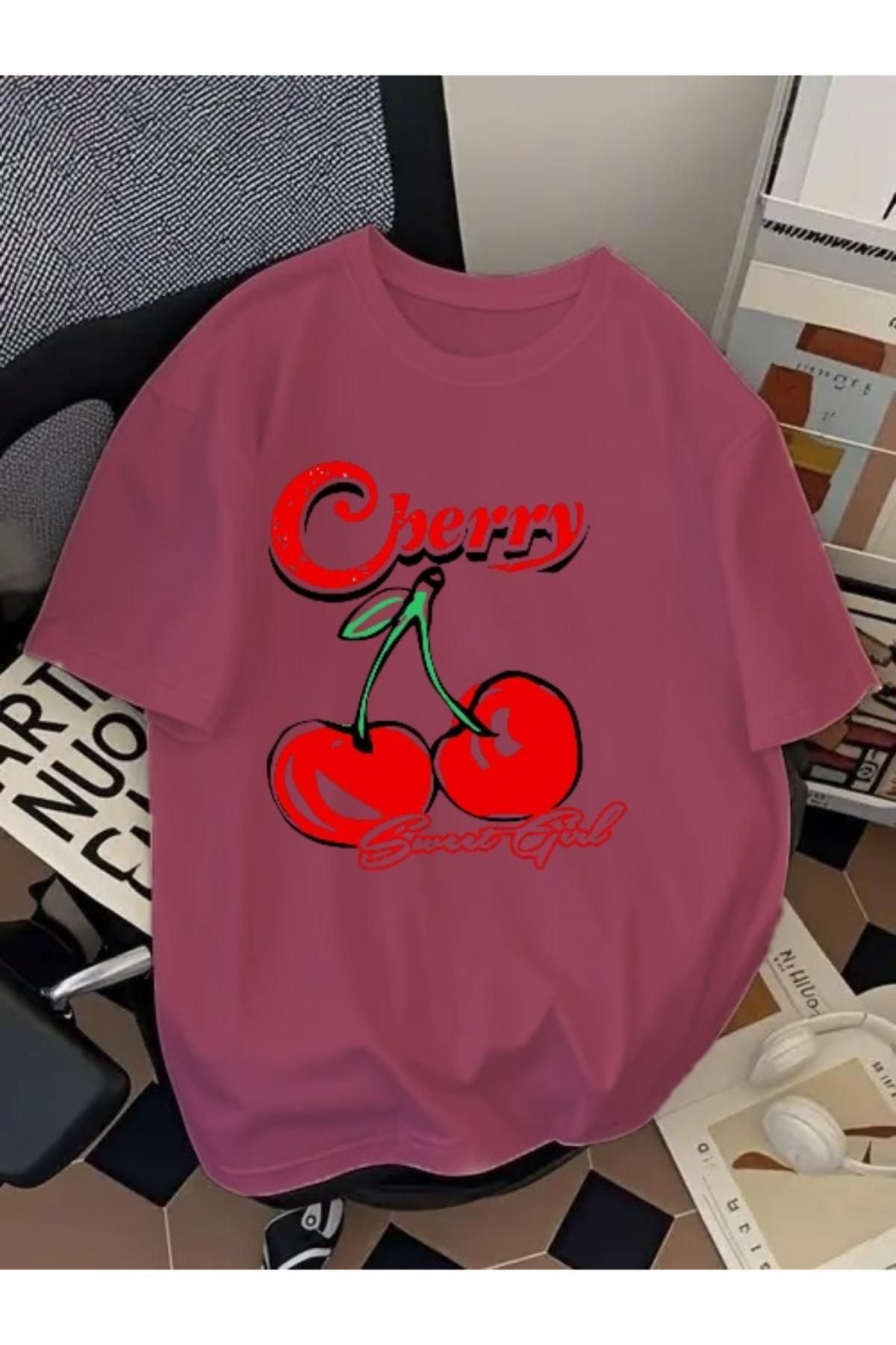 EQİ Cherry Baskılı Oversize T-Shirt