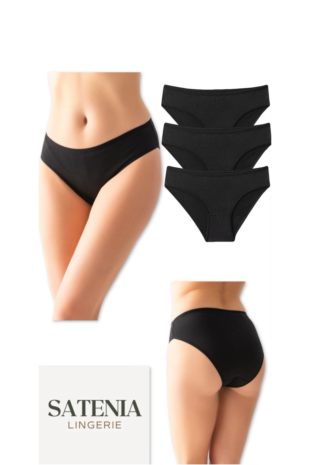 SATENIA LINGERIE Kadın Pamuklu Likralı Günlük Bikini Külot 3lü Paket
