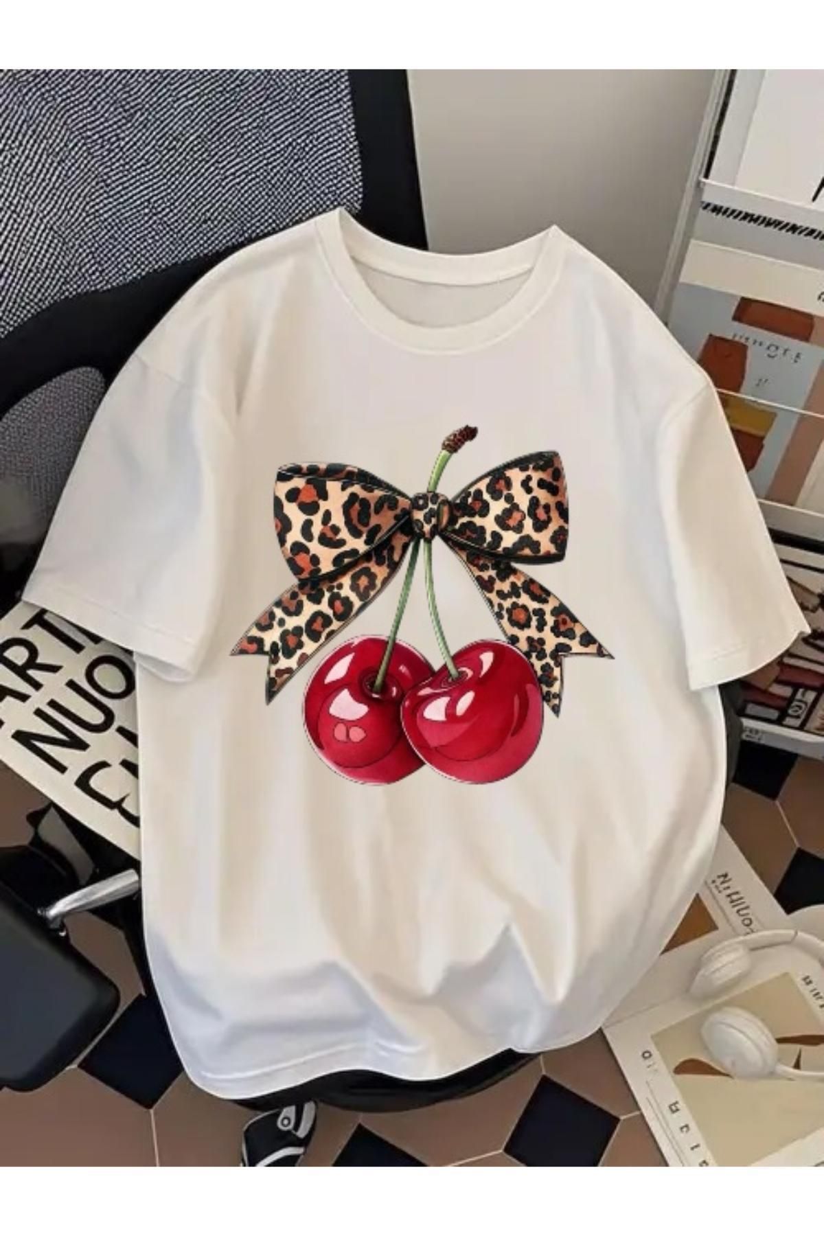 EQİ Cherry Baskılı Oversize T-Shirt
