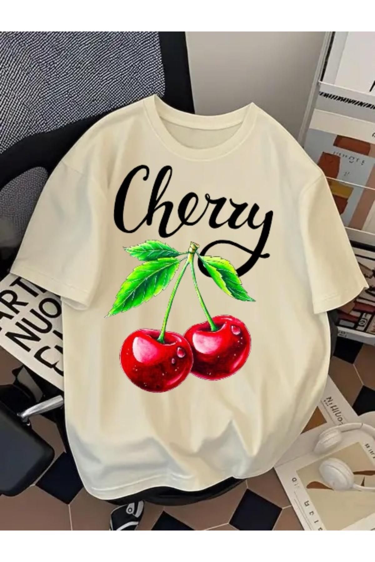 EQİ Cherry Baskılı Oversize T-Shirt