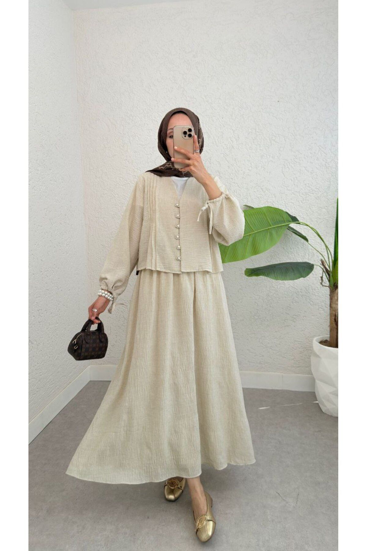 BisuModa GÖMLEK ETEK KETEN KUMAŞ İKİLİ TAKIM