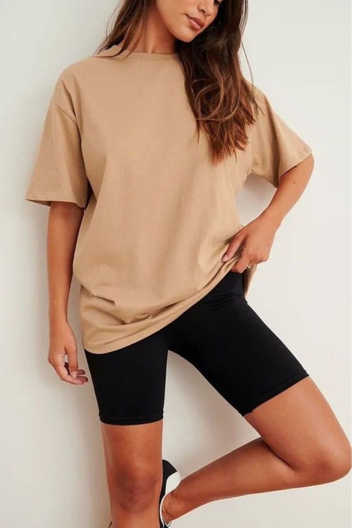 ModaDeniz Gri Oversize Basic Pamuklu Rahat kesim T-shirt