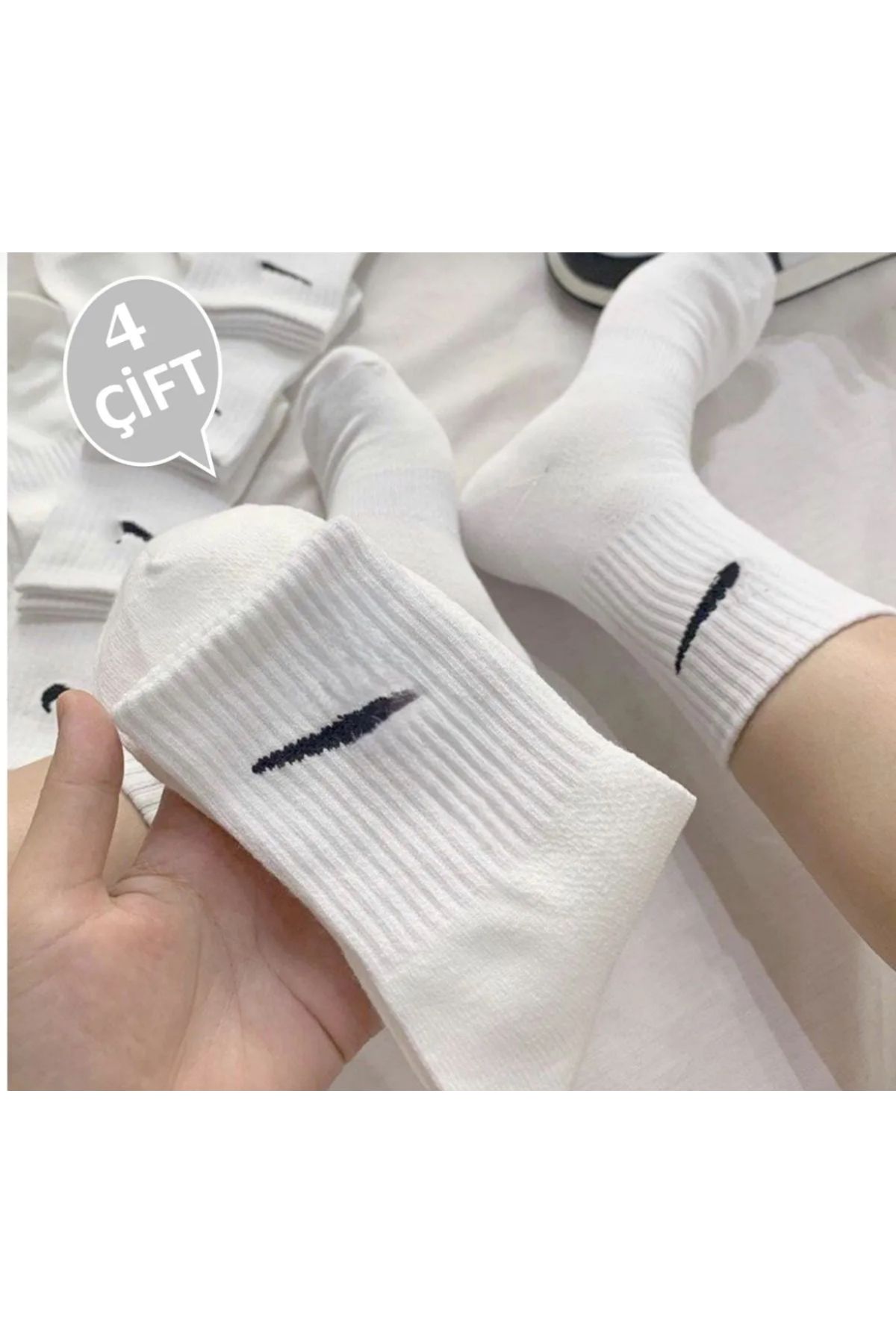 myDea Unisex Beyaz Kolej Tik Desenli Tenis Çorap Pamuklu Çorap Günlük Çorap Spor Çorap