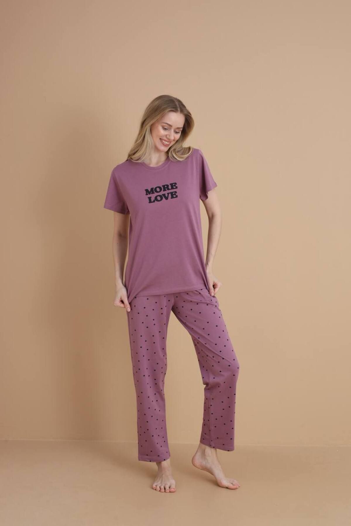 dealp Kadın %100 Pamuk Baskılı Kısa Kol Cepli Yazlık Pijama Takımı