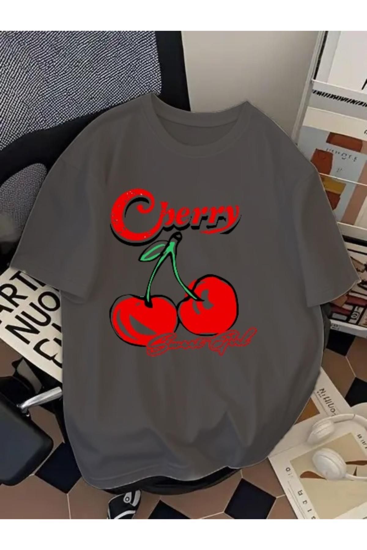 EQİ Cherry Baskılı Oversize T-Shirt