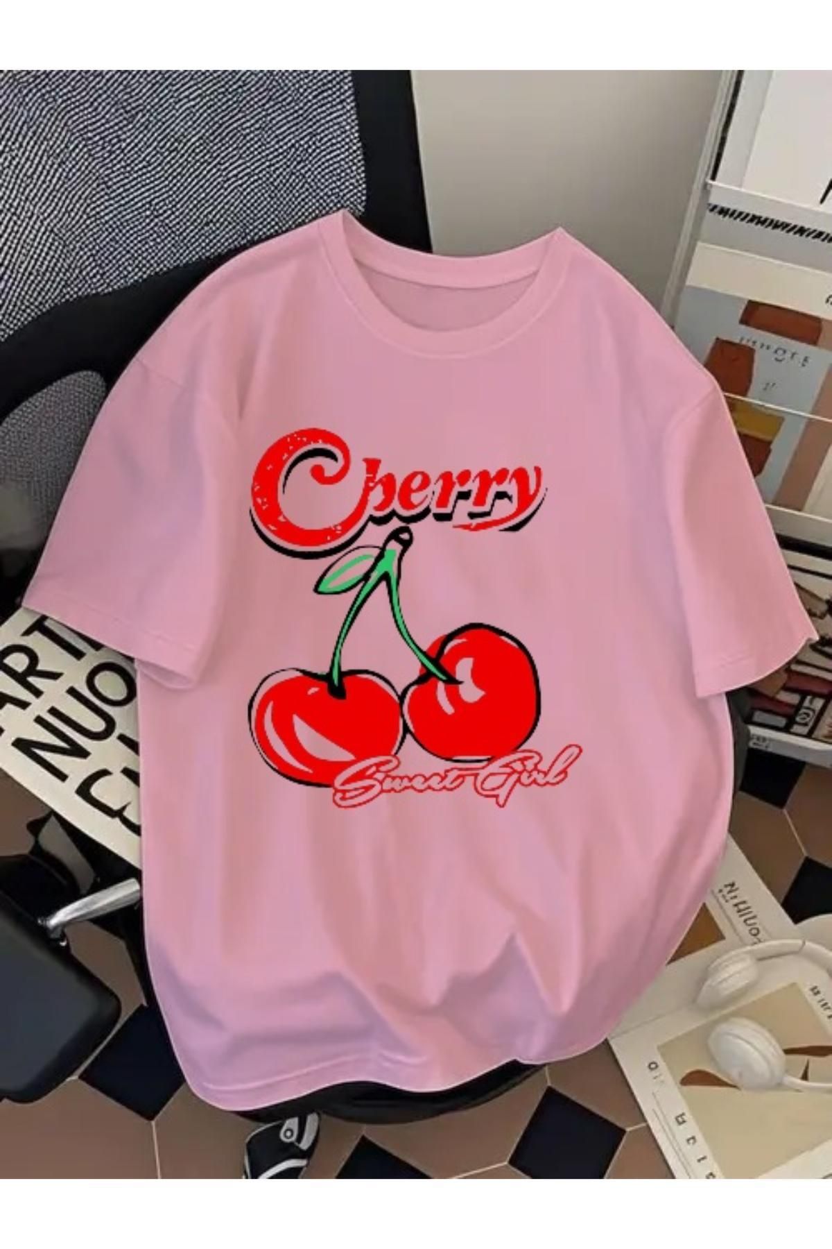 EQİ Cherry Baskılı Oversize T-Shirt