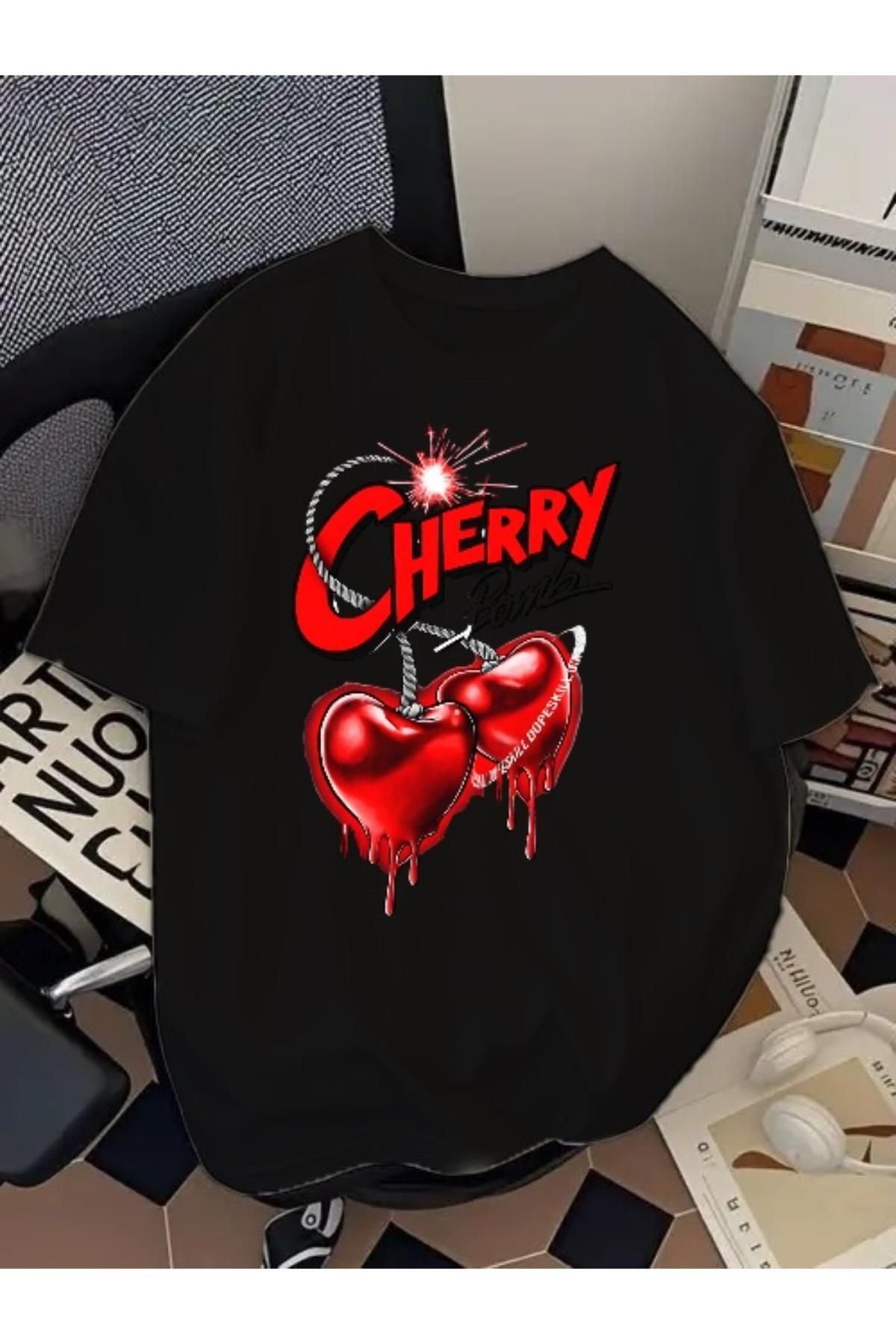 EQİ Cherry Baskılı Oversize T-Shirt