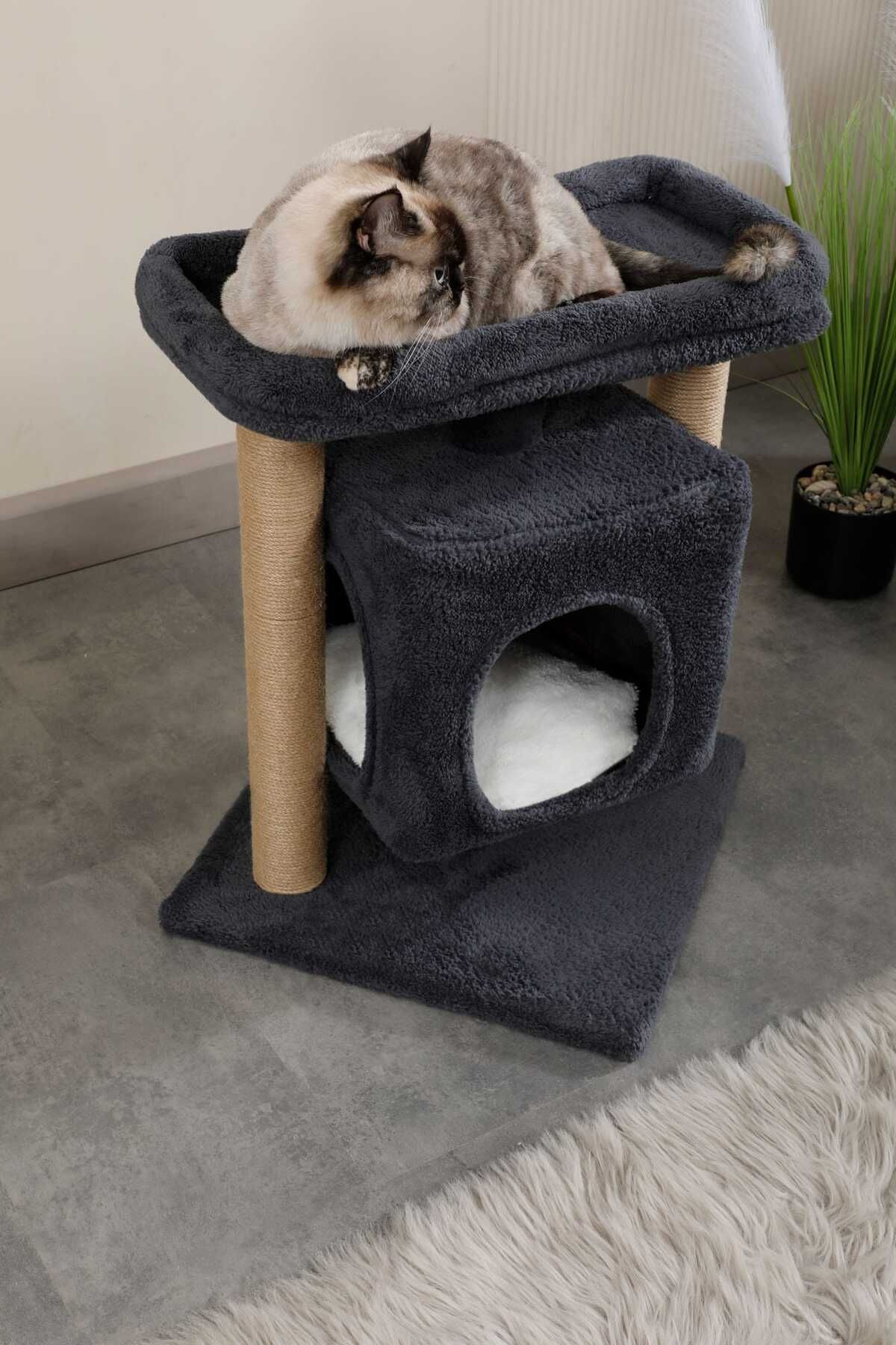 Pati Store Kedi Tırmalama, Kedi Evi, Yataklı Kedi Evi - Oslo Antrasit